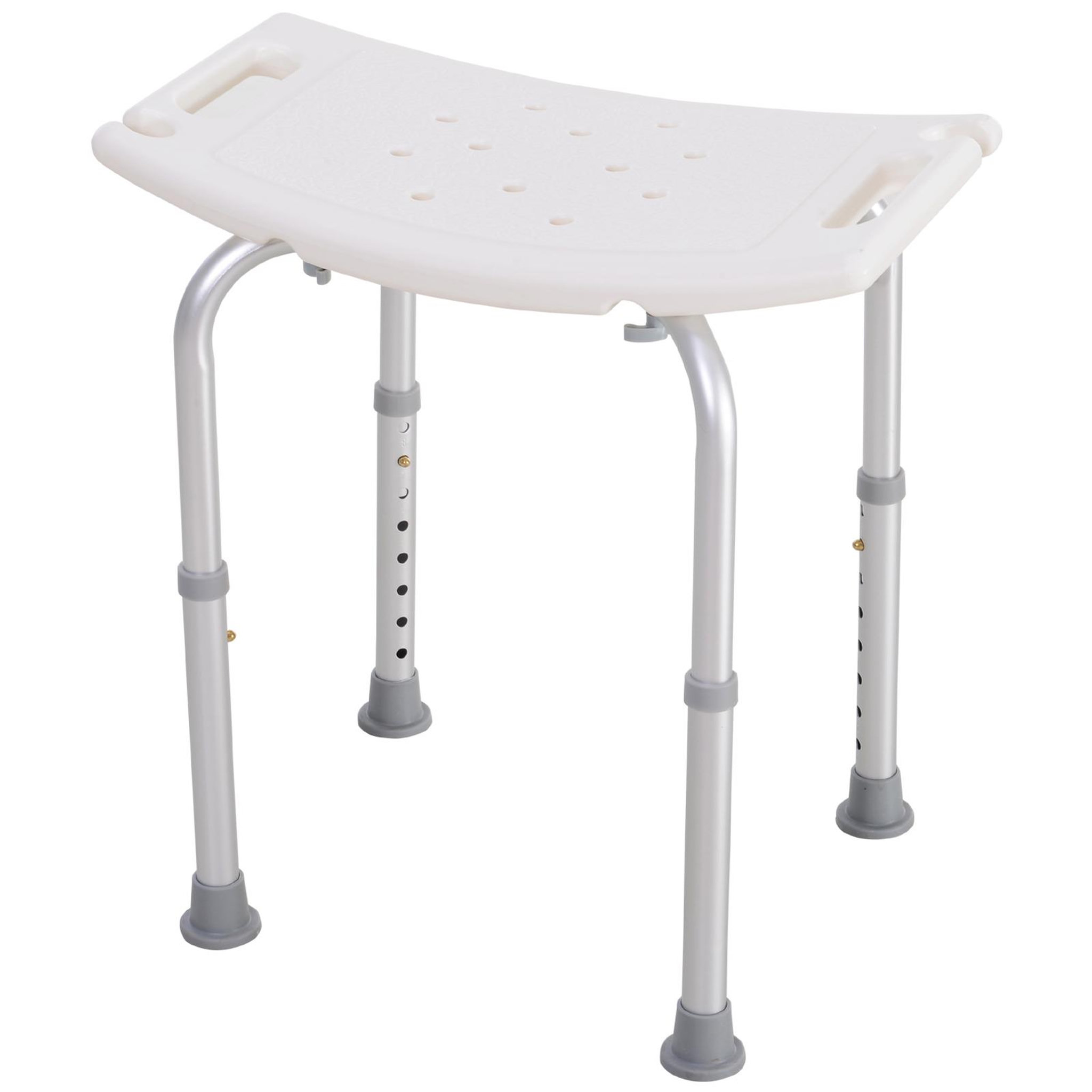 HOMCOM Siège de douche réglable en hauteur tabouret de douche ergonomique pieds antidérapants charge max. 136 Kg alu HDPE blanc