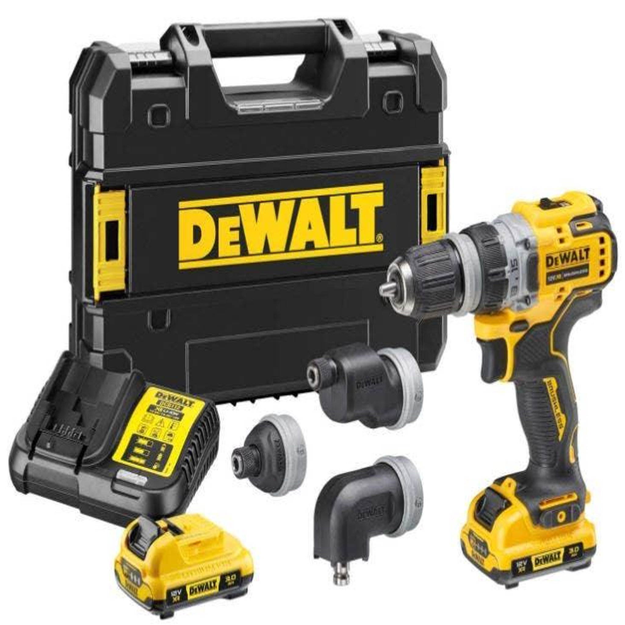 Dewalt Perceuse-visseuse têtes multiples xr 12v brushless + 2 batteries 3ah + coffret tstak