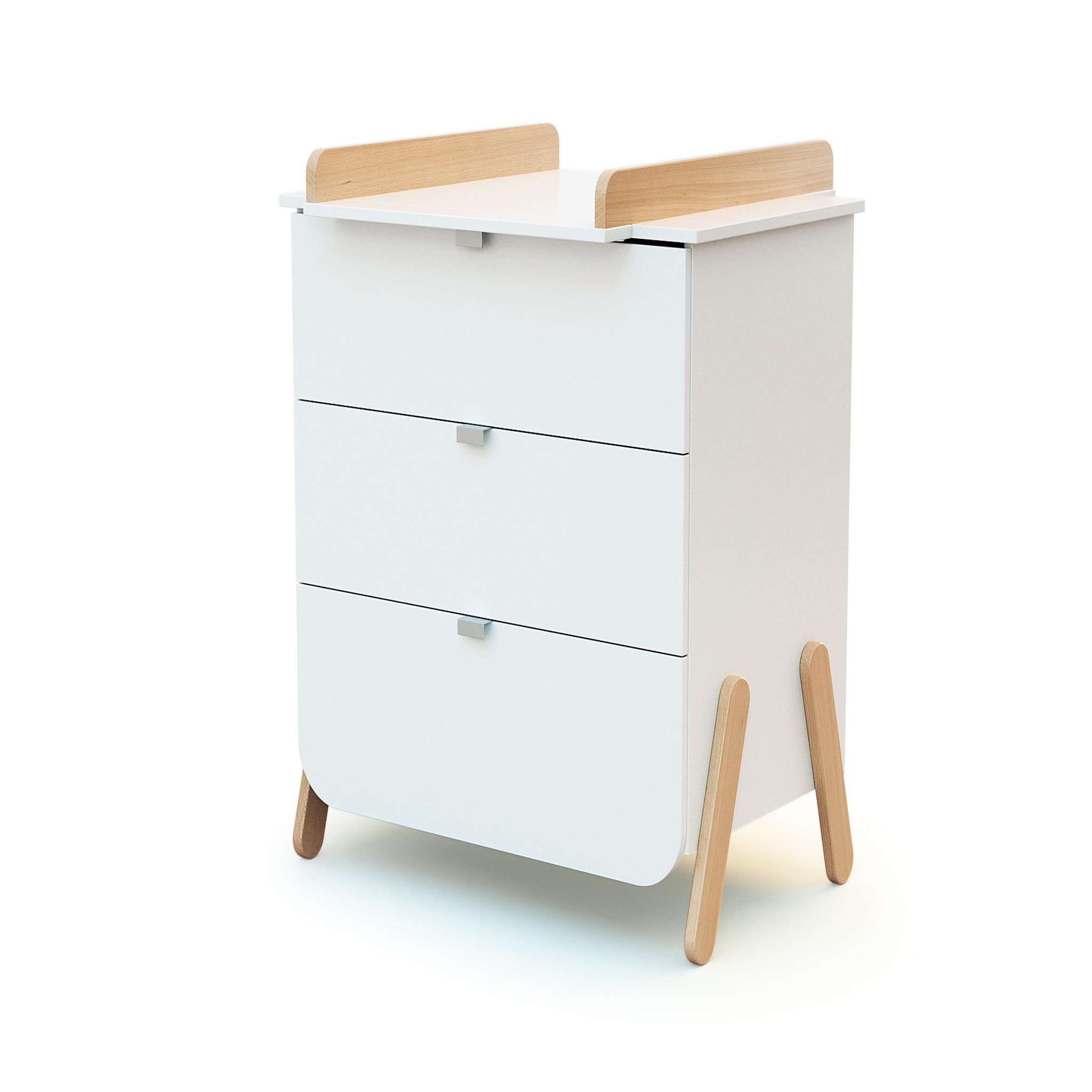 Voir la diapositive 5 : AT4 Commode à langer 3 tiroirs en bois pirate blanc et hêtre
