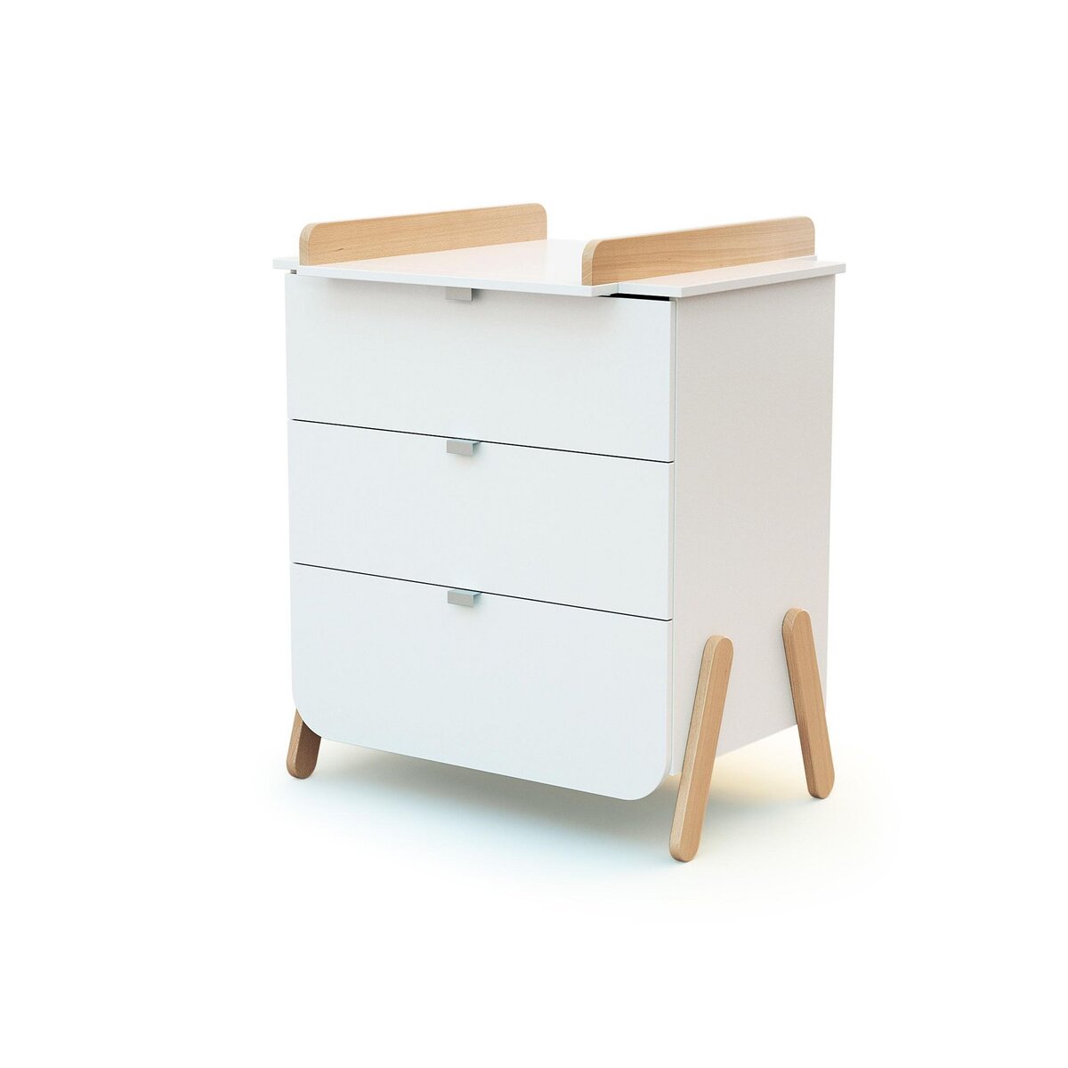 AT4 Commode à langer 3 tiroirs en bois PIRATE Blanc et Hêtre