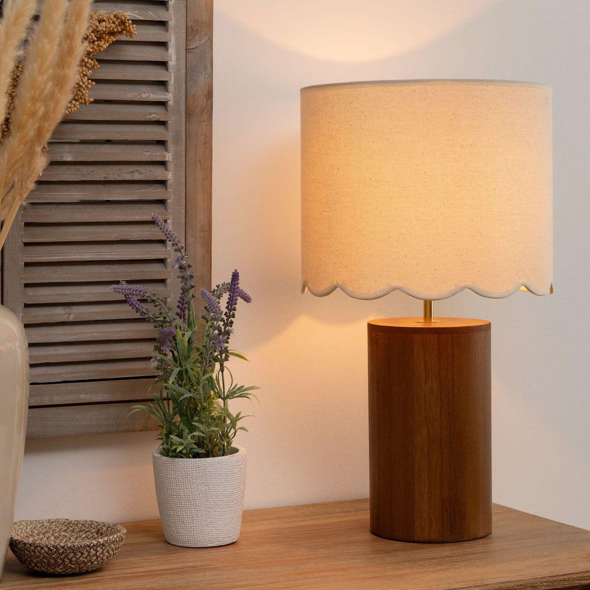 Voir la diapositive 5 : ATMOSPHERA Lampe à poser cylindrique  vania  50cm marron