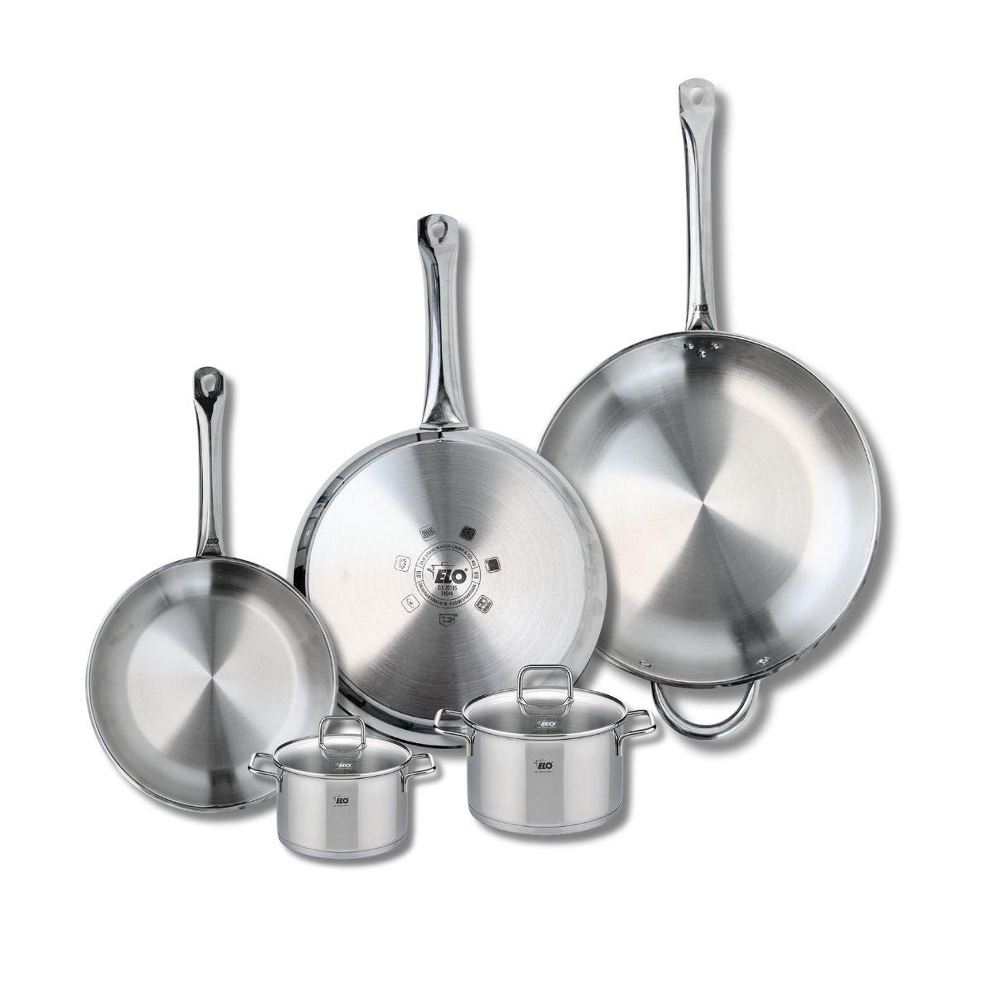 ELO Ensemble de 3 poêles de cuisson 24, 28 et 32 cm et 2 faitouts 12 et 14 cm elo profi citrin