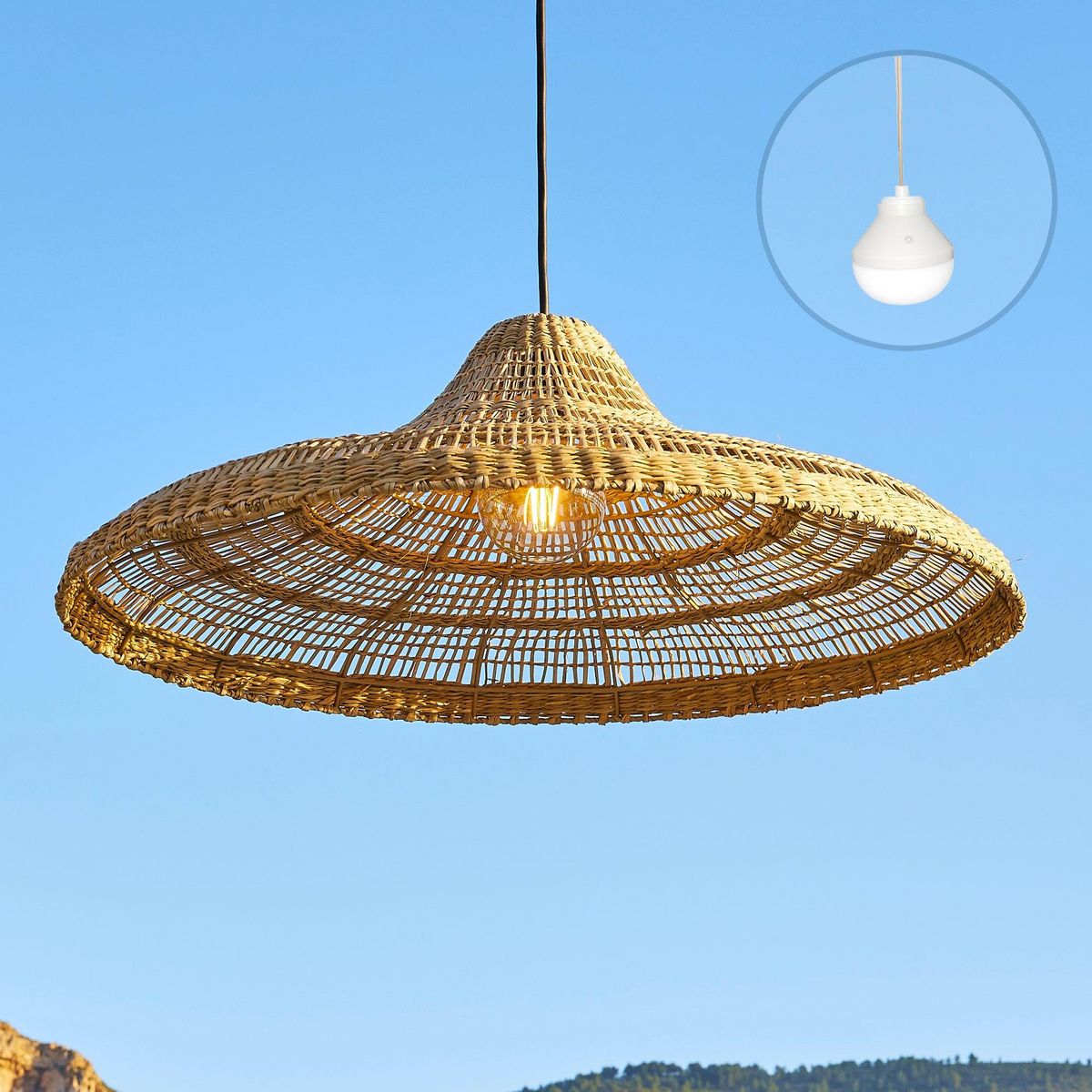 Lumisky Suspension nomade FREYA LARGE Bois Herbe marine D70 cm