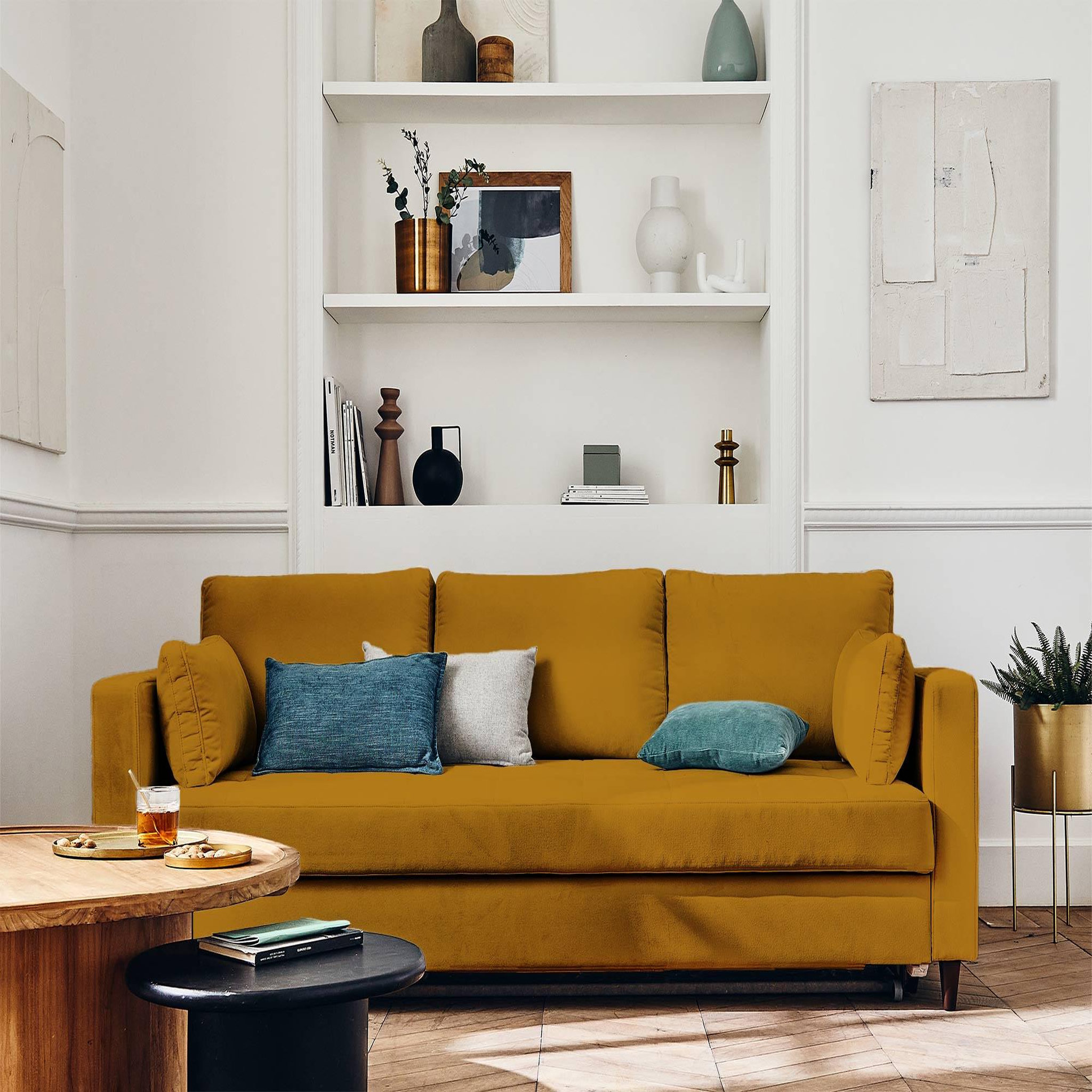 Voir la diapositive 4 : BEST MOBILIER Anna - canapé droit 3 places convertible avec poche en velours