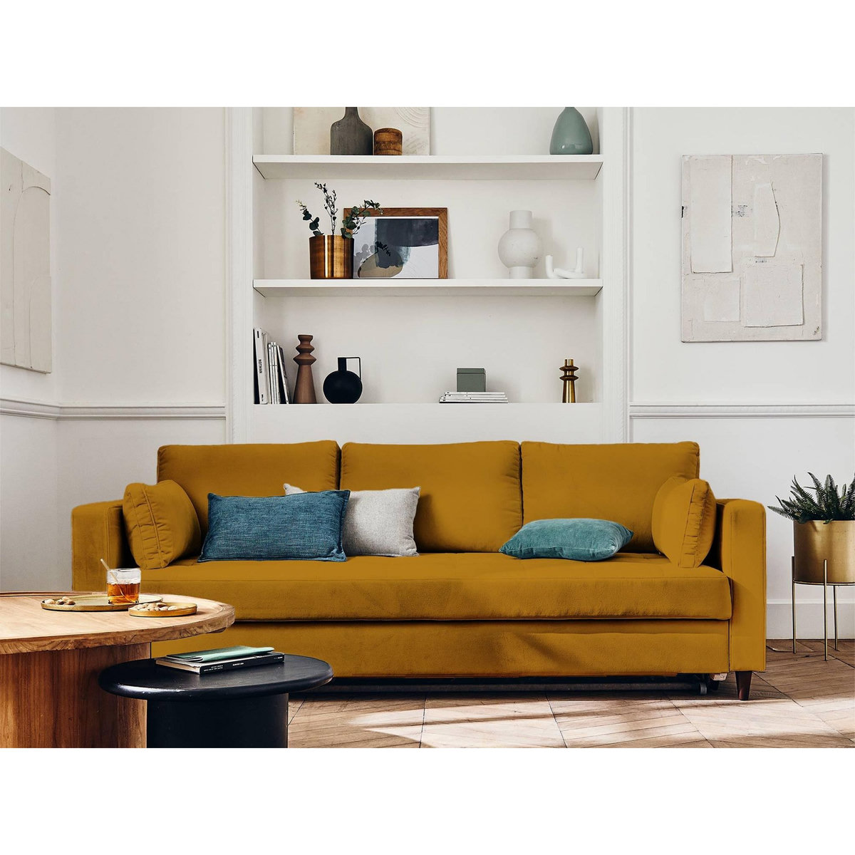 LISA DESIGN Anna - canapé droit 3 places convertible avec poche en velours