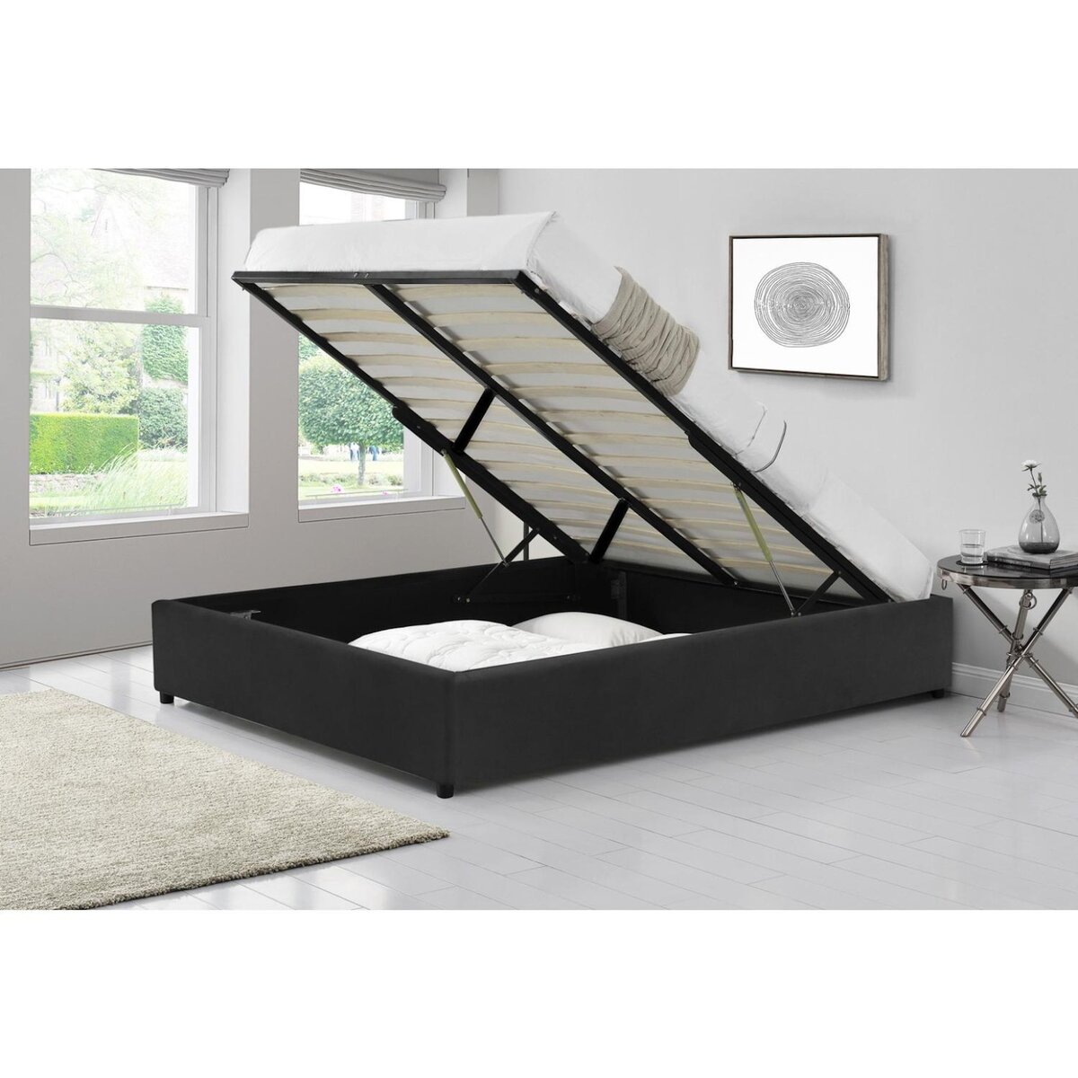 CONCEPT USINE Structure de lit coffre en velours noir 160x200 cm KENNINGTON