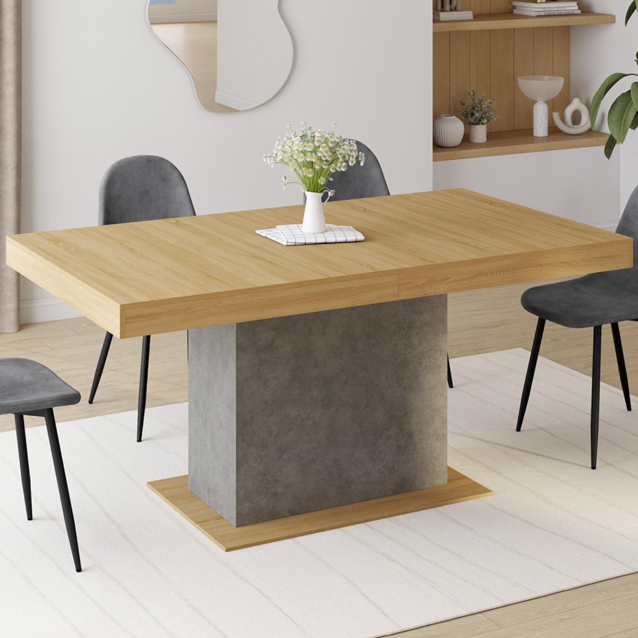 Voir la diapositive 4 : ID MARKET Table à manger extensible rectangle eden 6-10 personnes bois et effet béton 160-200 cm