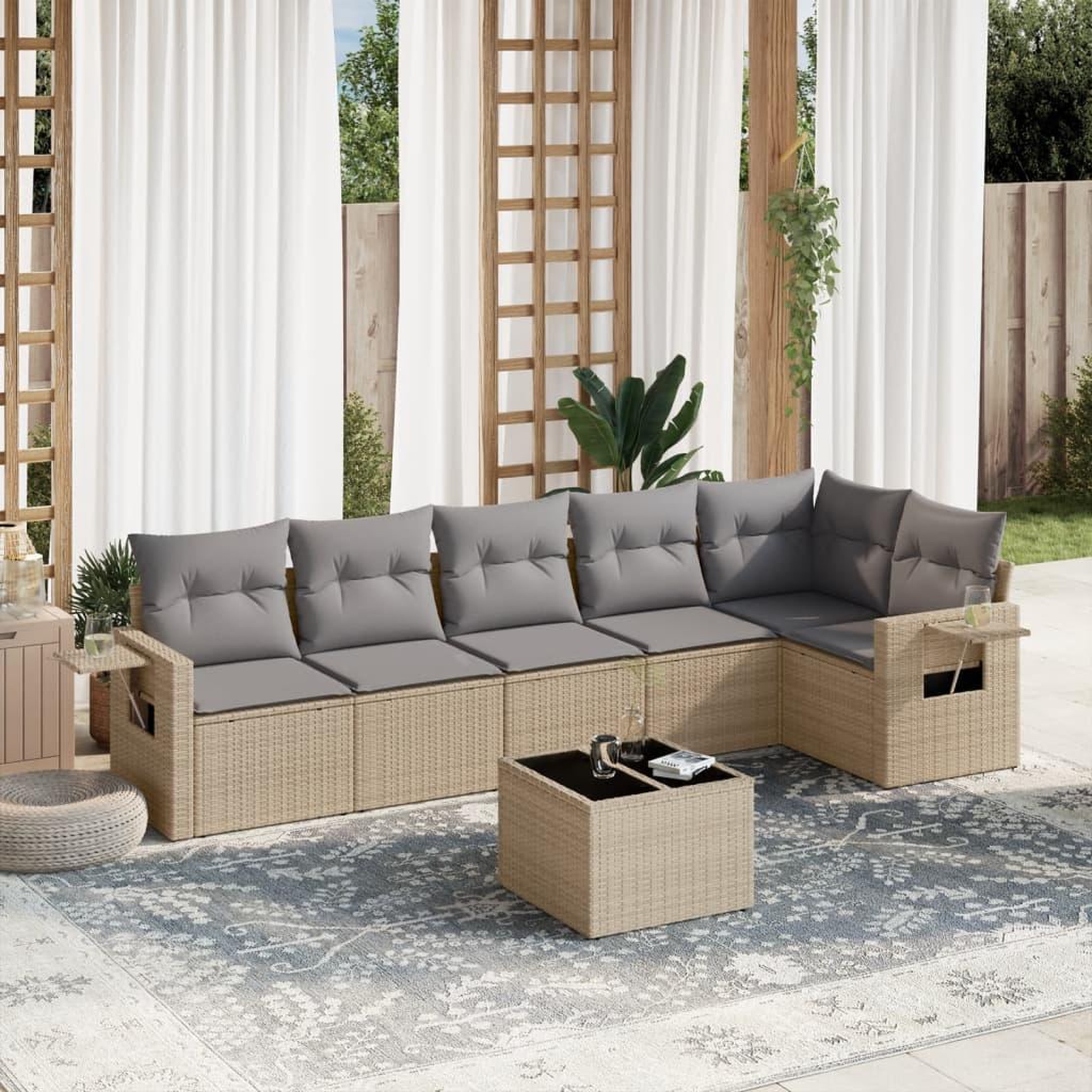 VIDAXL Salon de jardin avec coussins 7 pcs beige resine tressee