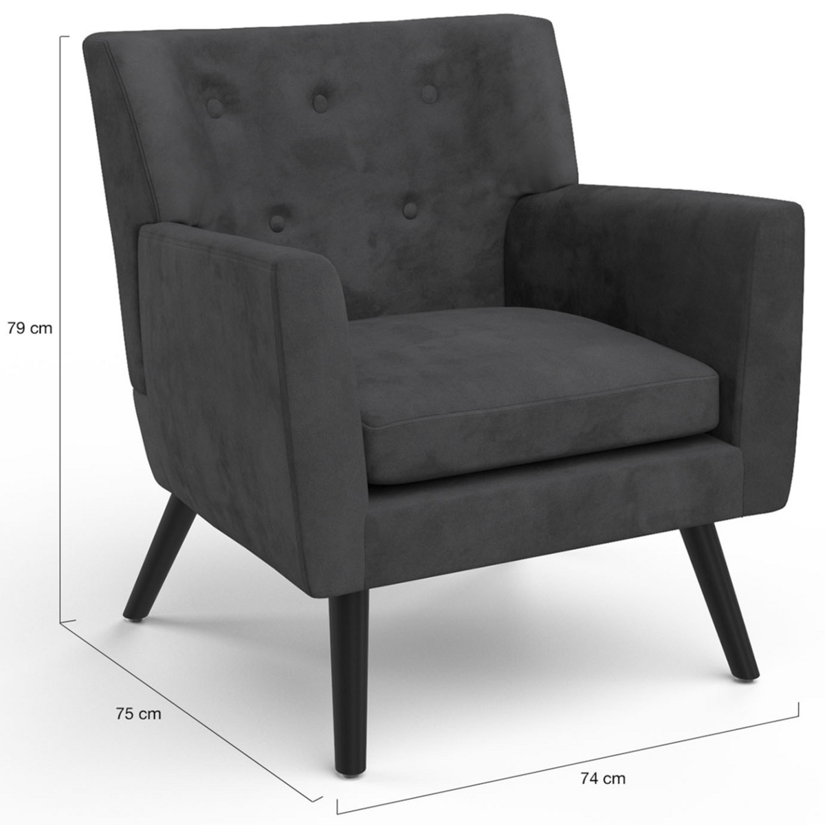 ID MARKET Fauteuil scandinave ANITA en velours gris anthracite
