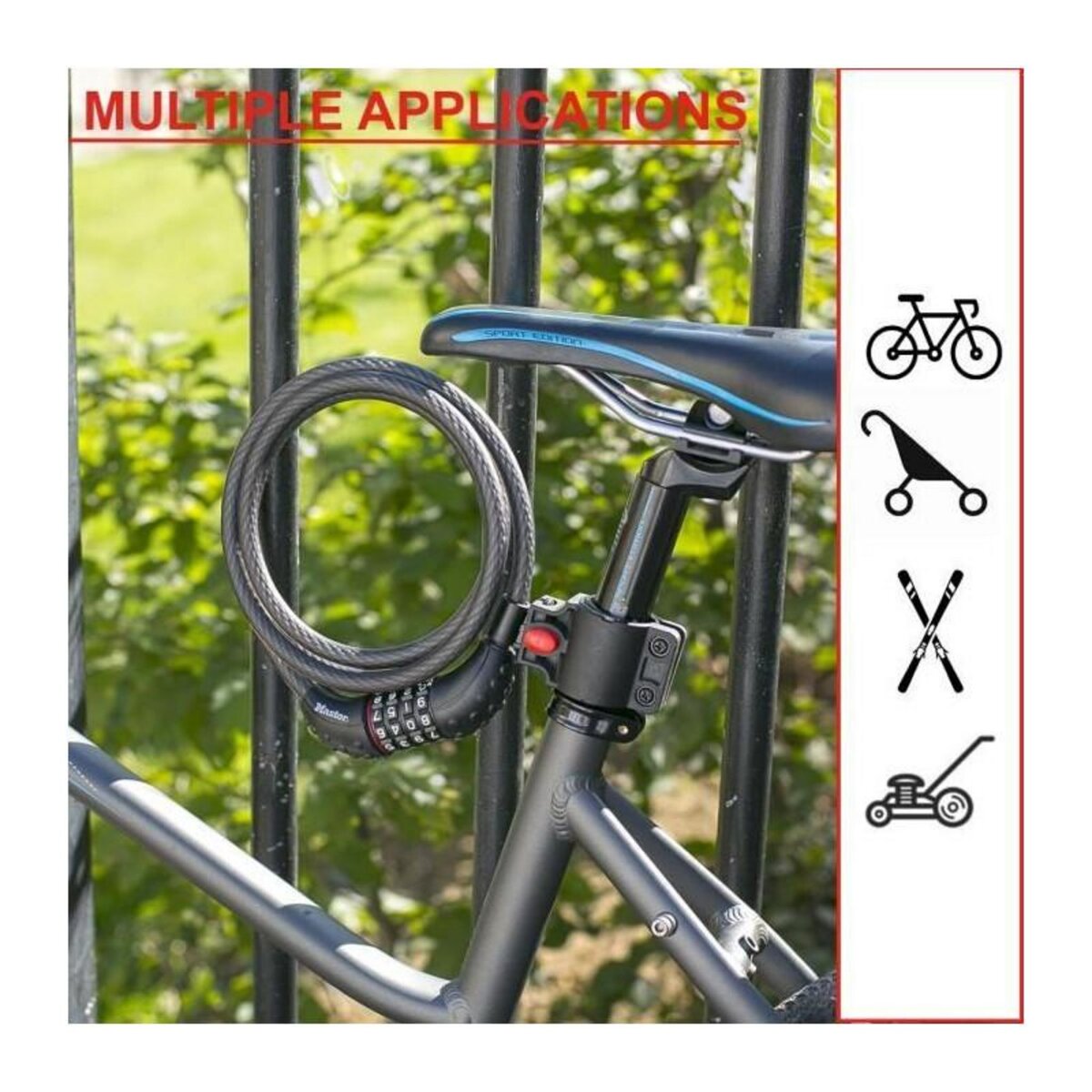 Master lock Cable Antivol Vélo [1,8 m Câble] [Combinaison] [Extérieur] [Support Fixation Vélo] 8120EURDPRO