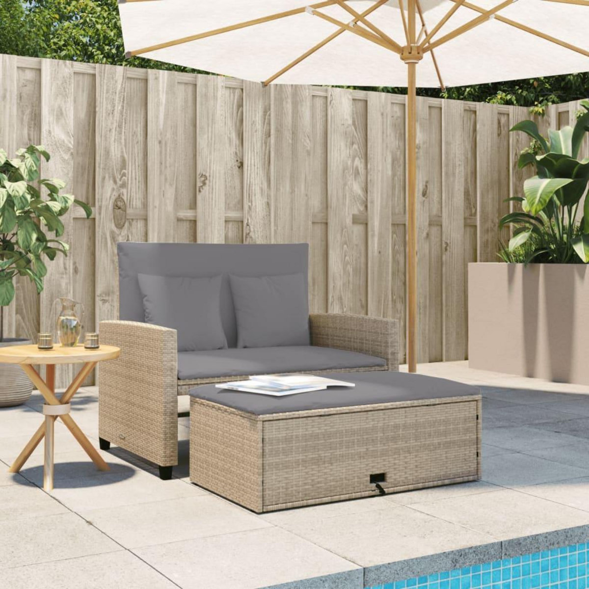 VIDAXL Canape de jardin avec coussins 2 places beige resine tressee