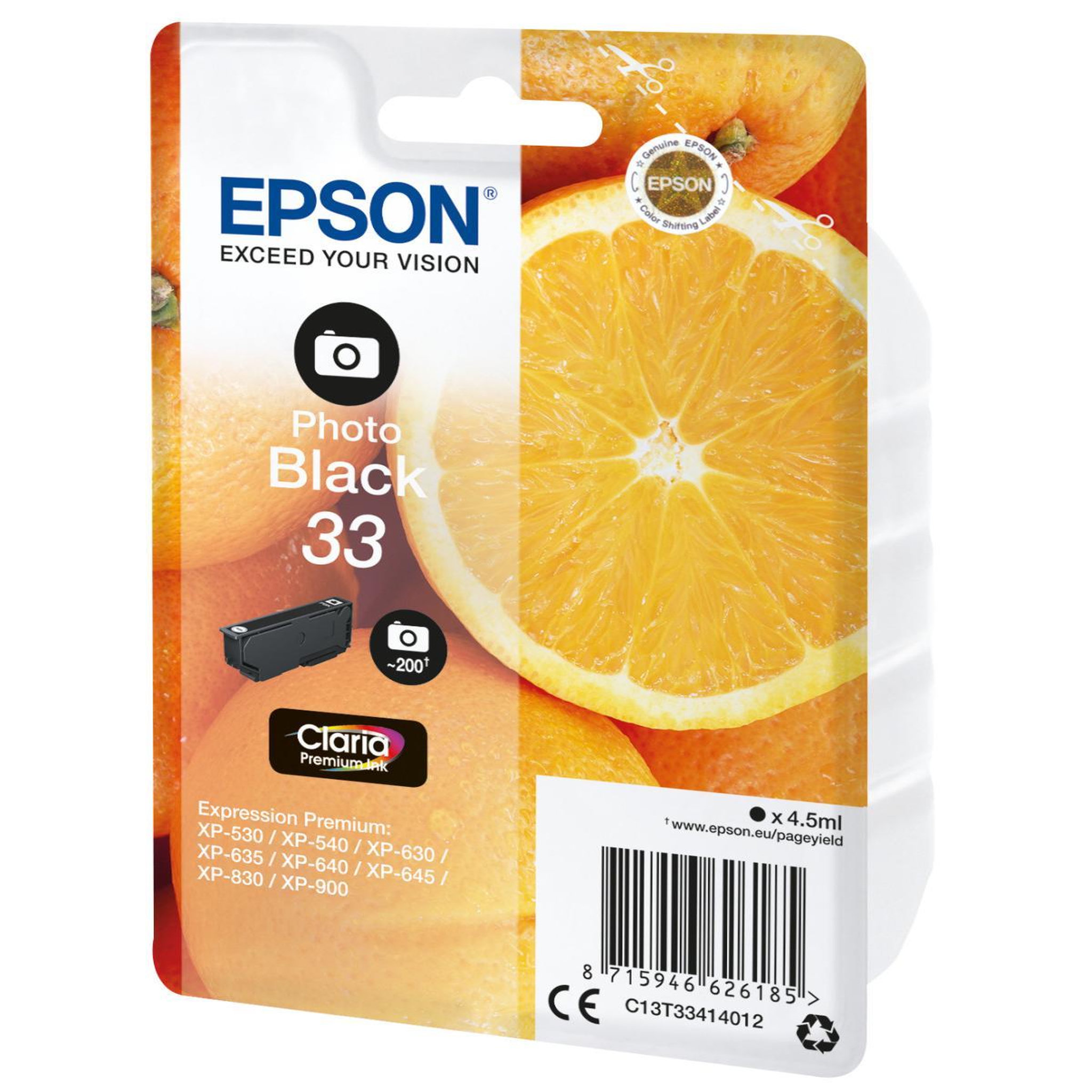 Voir la diapositive 3 : Epson Cartouche d'encre originale t3341 noire photo série orange - c13t33414010