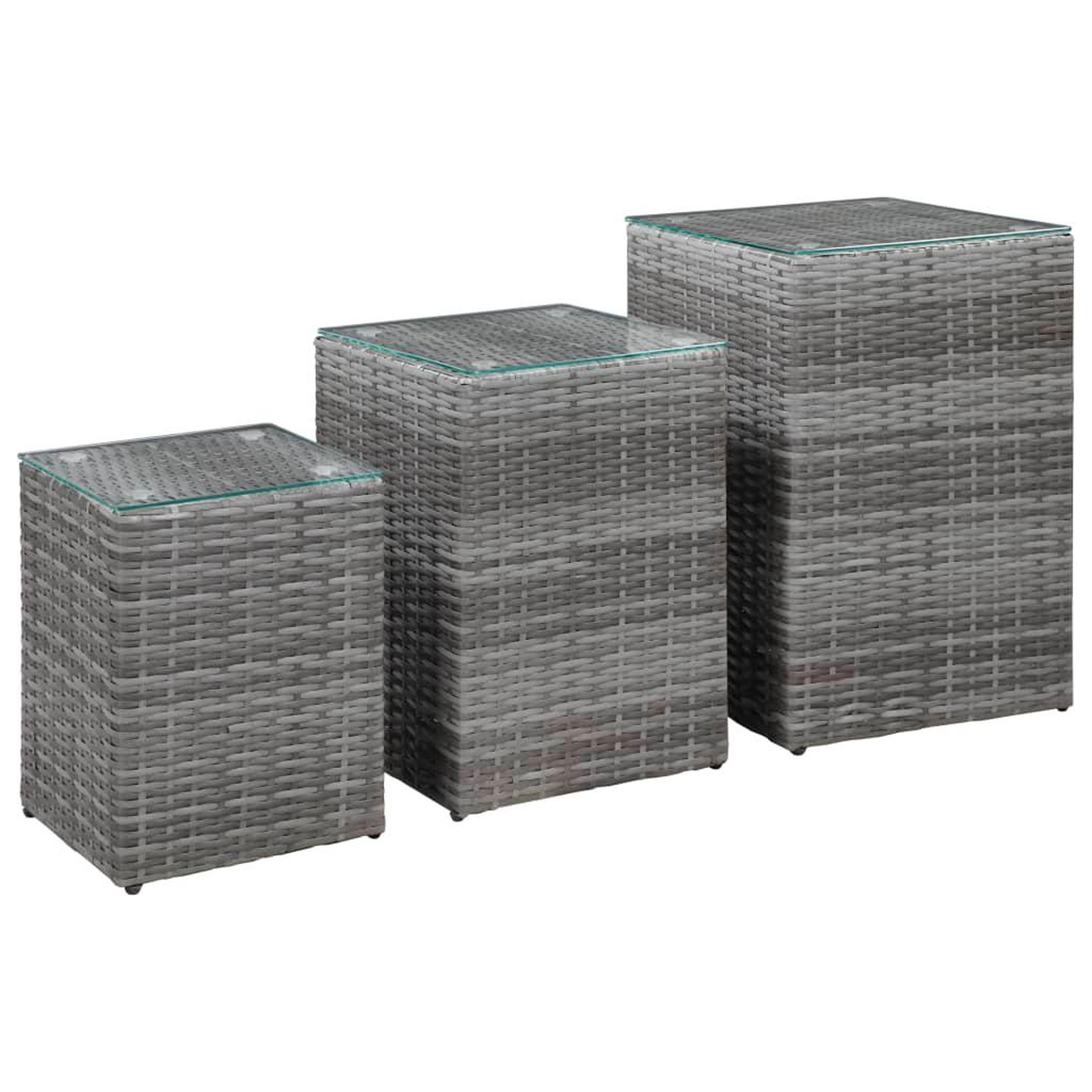 VIDAXL Tables d'appoint 3 pcs et dessus en verre Gris Resine tressee
