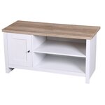 TOILINUX Meuble TV Virginia avec 2 étagères et 1 porte au style colonial - Longueur 95 cm x Hauteur 49 cm - Bois et blanc