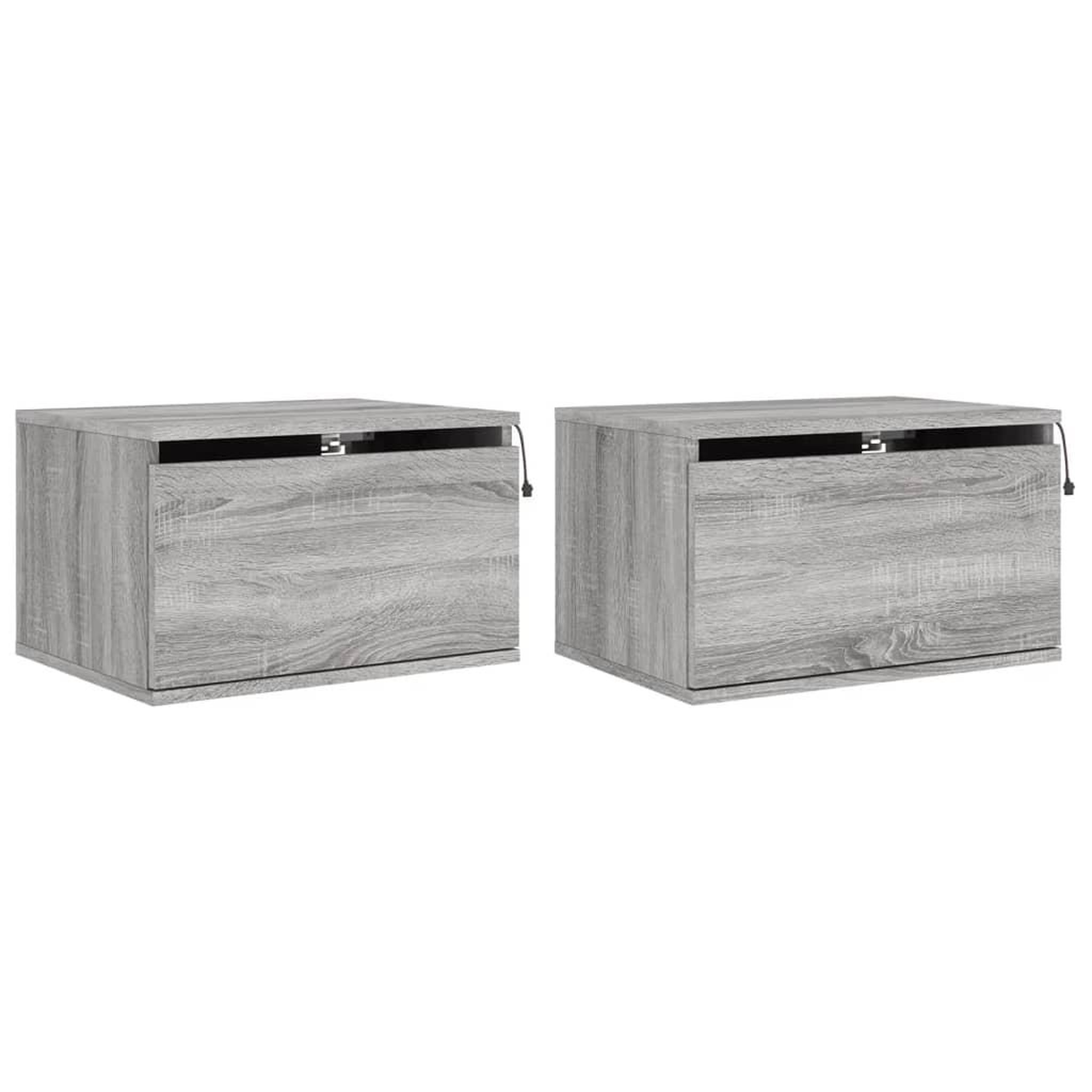 Voir la diapositive 2 : VIDAXL Tables de chevet murales avec lumieres LED 2 pcs sonoma gris