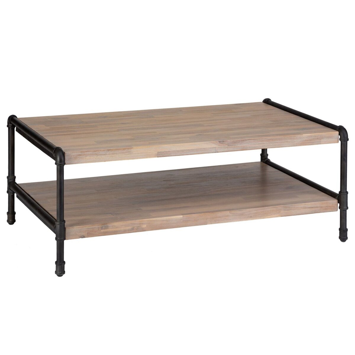 ATMOSPHERA Table basse design bois et métal industriel Siam - L. 120 x H. 40 cm - Noir