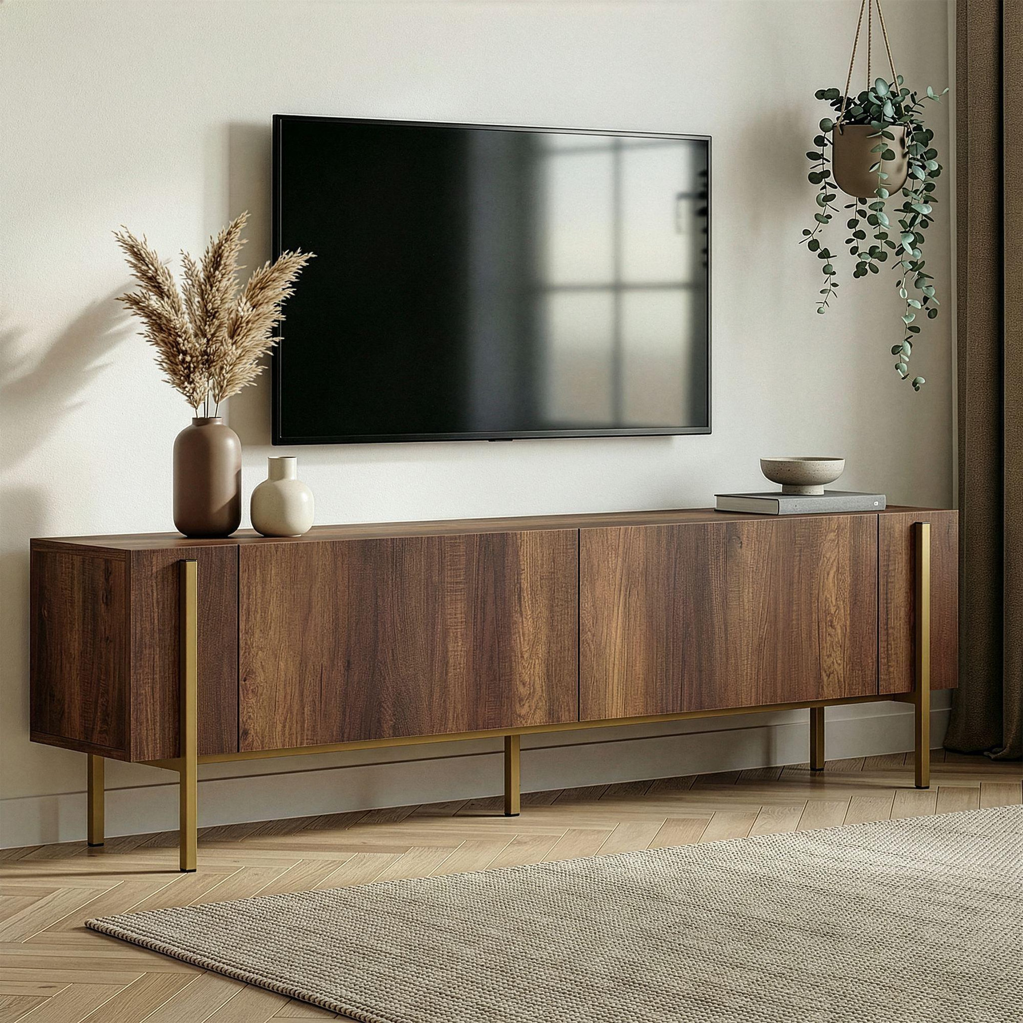 Voir la diapositive 2 : Habitat et Jardin Meuble tv en bois  nexus  - 180 x 30 x 45 cm - noyer baroque or