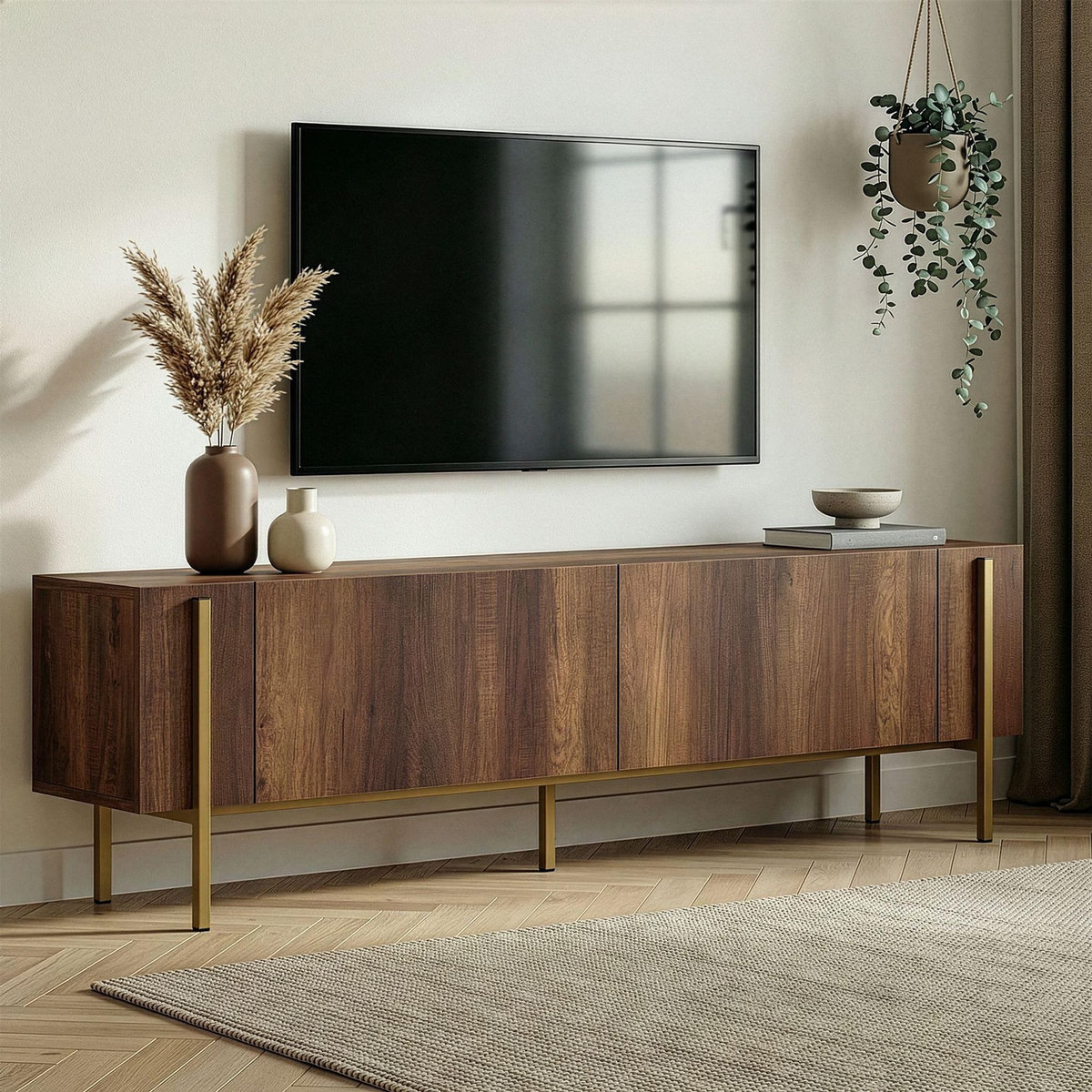 Habitat et Jardin Meuble TV en bois  Nexus  - 180 x 30 x 45 cm - Noyer Baroque Or