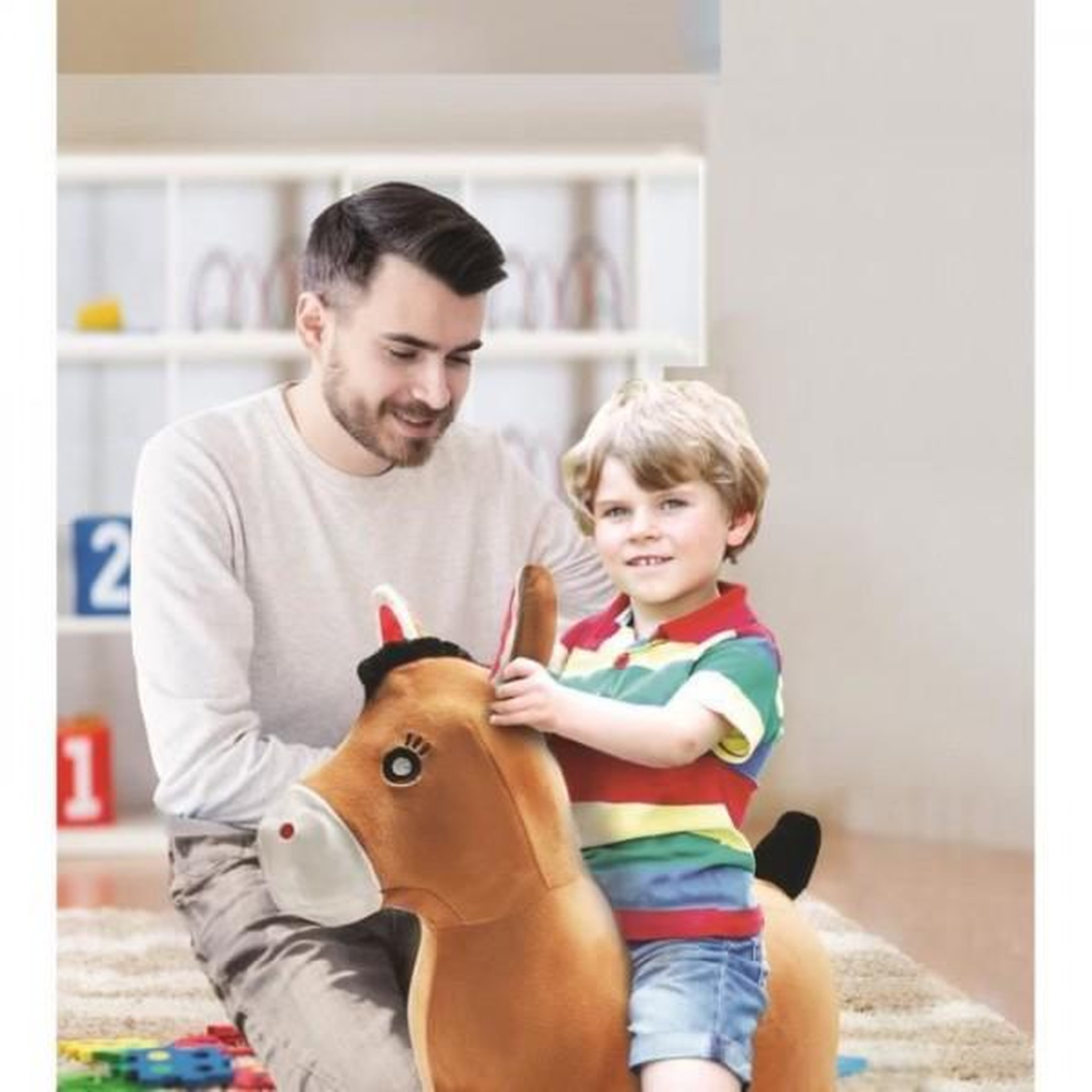 Voir la diapositive 3 : Lexibook Porteur Trotteur  - LEXIBOOK - Cheval Sauteur Gonflable en Peluche - Design 2-en-1 - Housse amovible - Pour Enfant