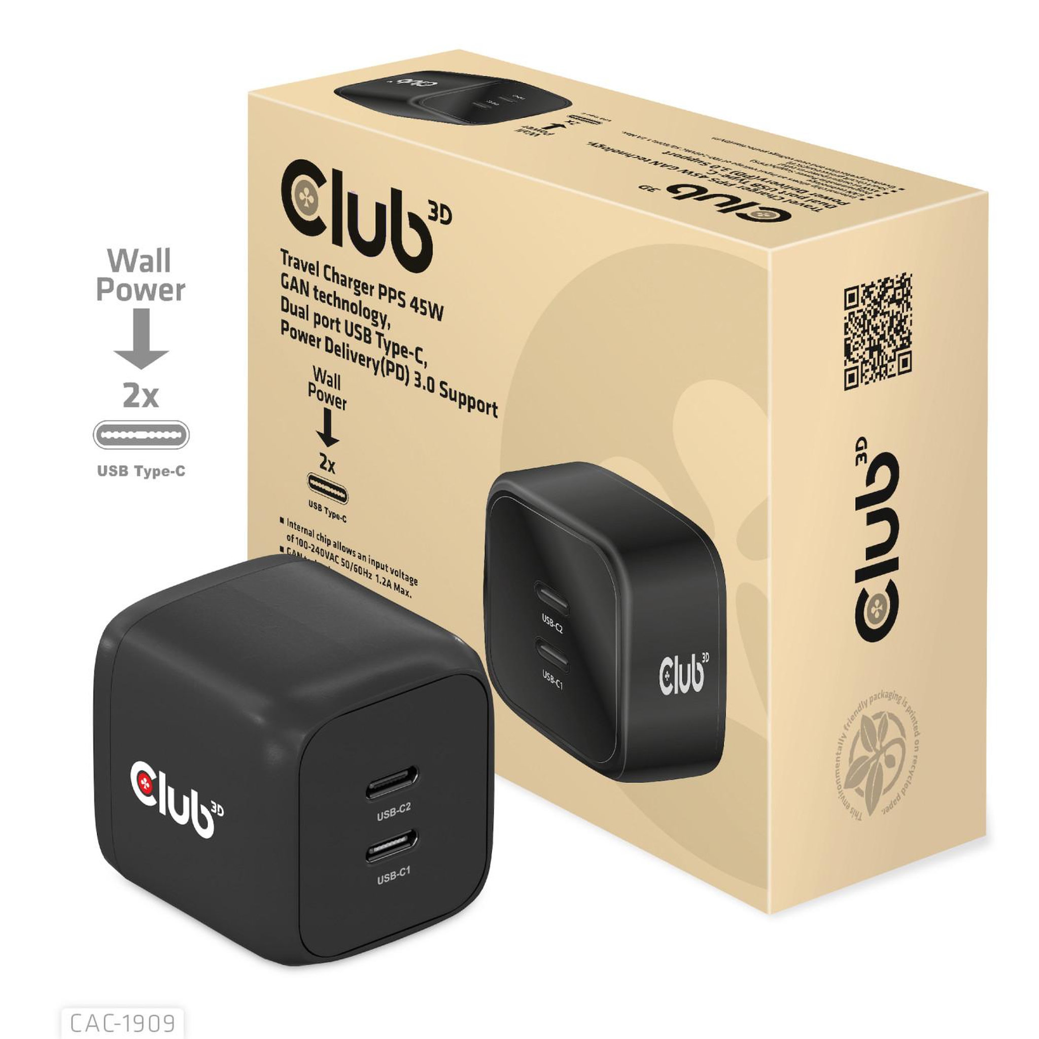 Voir la diapositive 3 : CLUB 3D Club3d cac-1909eu chargeur d'appareils mobiles téléphone portable, ordinateur portable, smartphone noir secteur intérieure