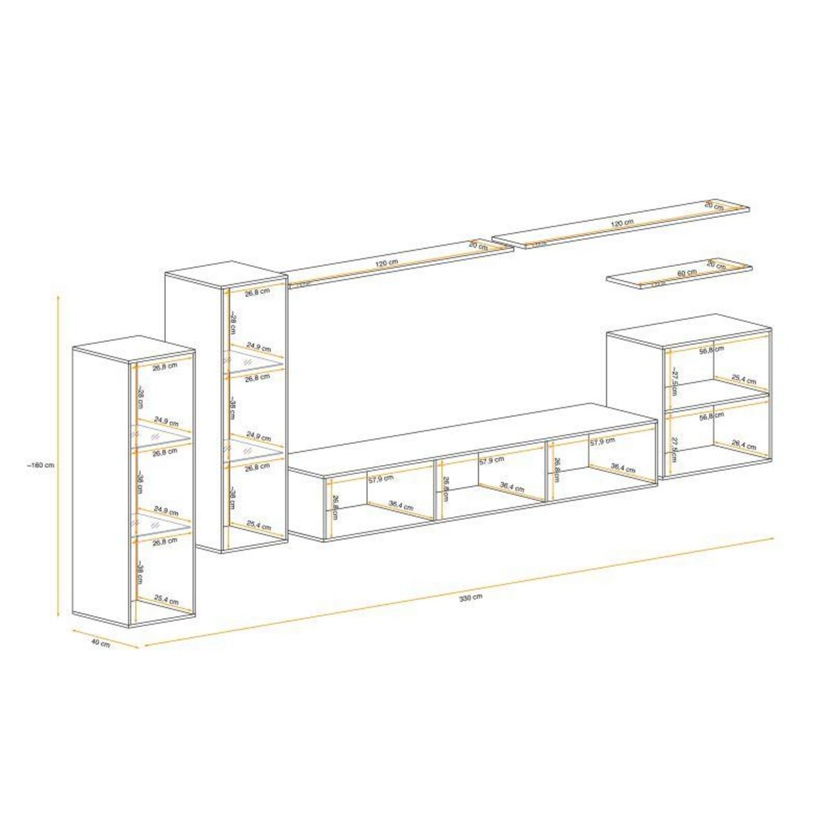 Paris Prix Meuble TV Mural Design  Switch XI  330cm Naturel