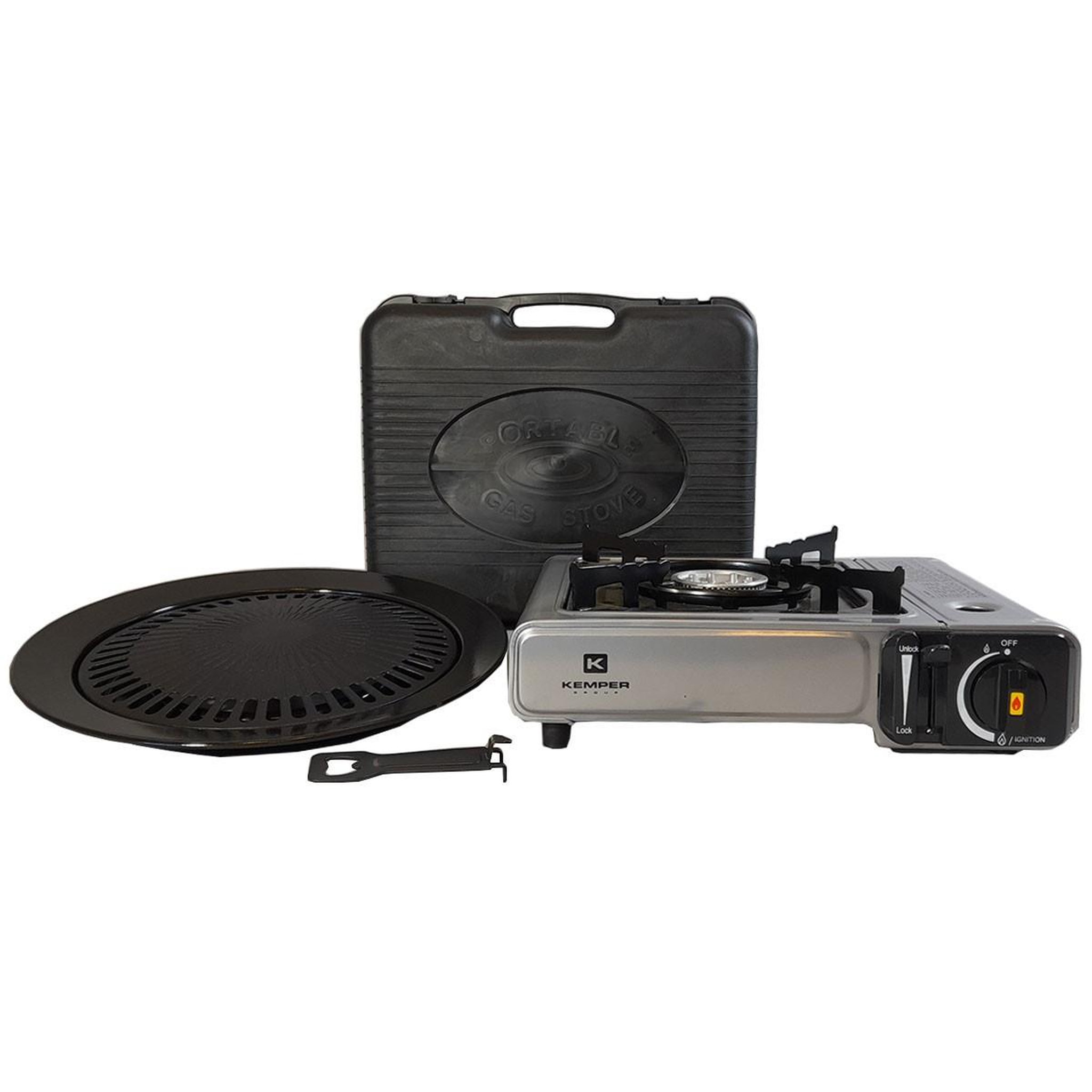 Voir la diapositive 5 : Kemper Barbecue à gaz et Réchaud gaz piézo 2200W 2 en1 Camping KEMPER
