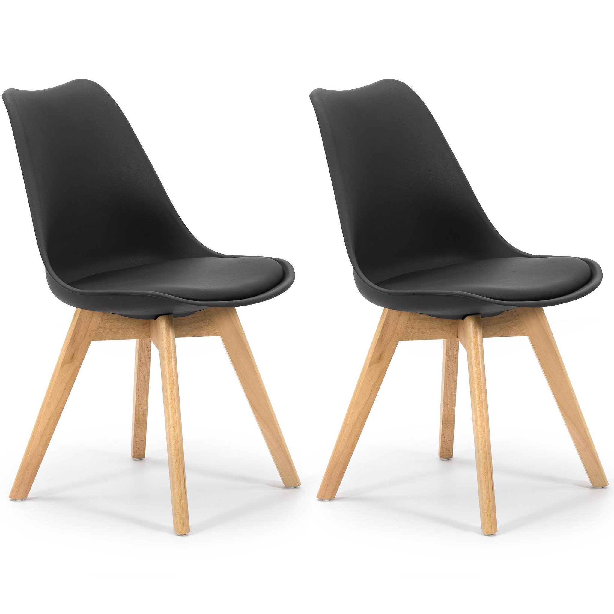 VS VENTA-STOCK Lot de 2 Chaises Klara Noir tapissées en Cuir synthétique avec Pieds Bois