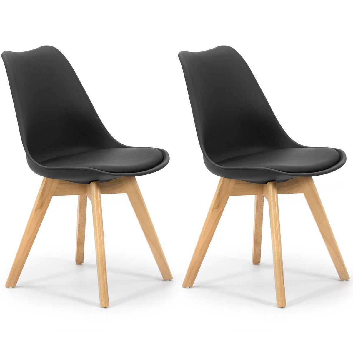 VS VENTA-STOCK Lot de 2 Chaises Klara Noir tapissées en Cuir synthétique avec Pieds Bois