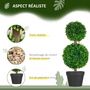 Voir la diapositive 4 : HOMCOM Lot de 2 arbres buis artificiel double boules avec tronc et pot inclus - H.60 cm PE vert