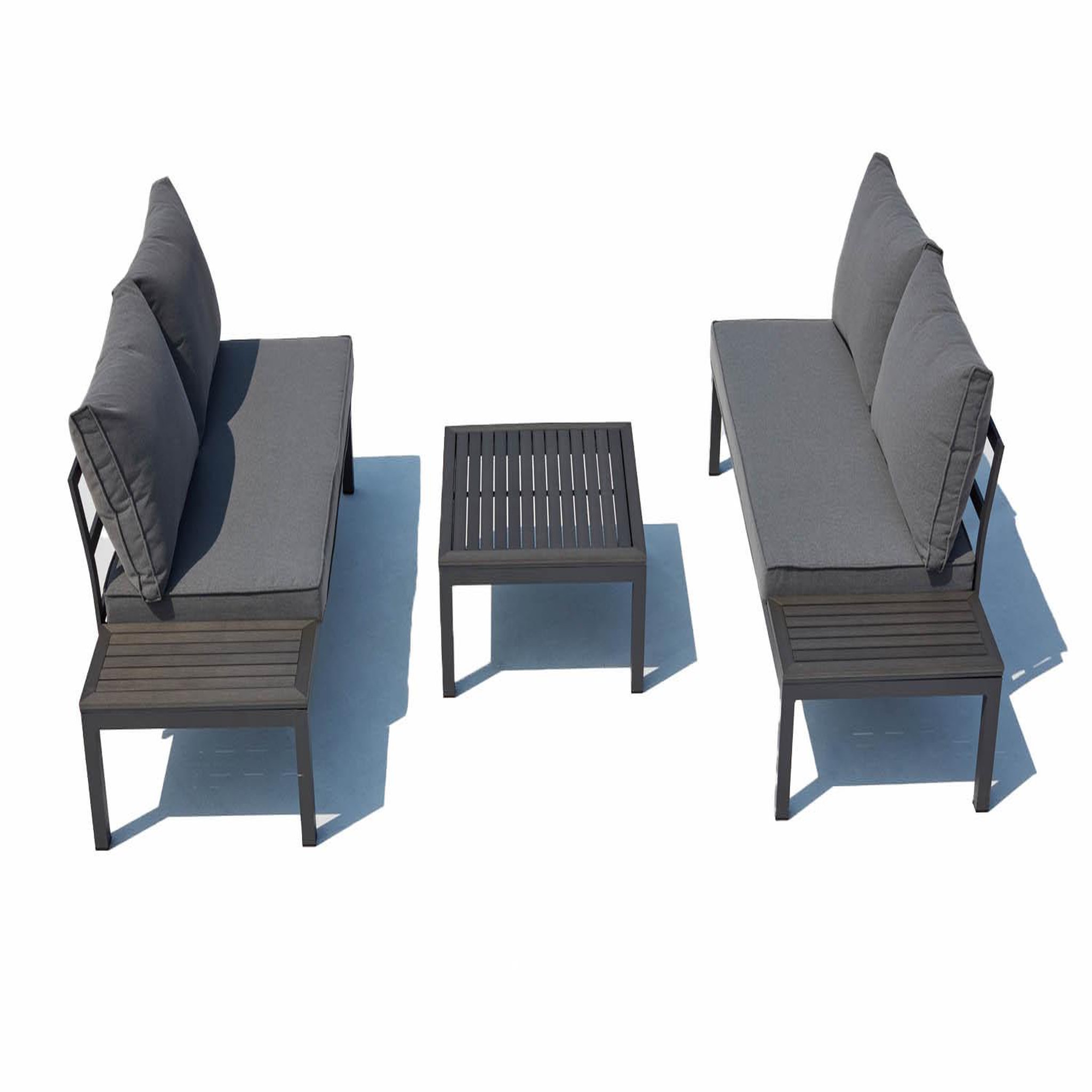 CONCEPT USINE Salon de jardin 4 places en aluminium et acier gris foncé lolea