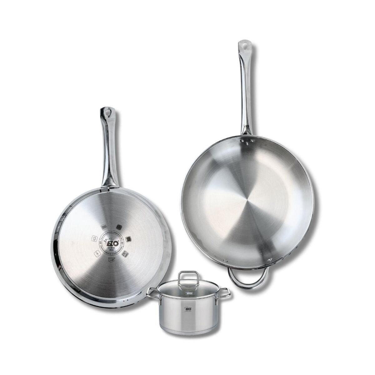 ELO Ensemble de 2 Poêles de cuisson 28 et 32 cm et 1 faitout 14 cm Elo Profi Citrin