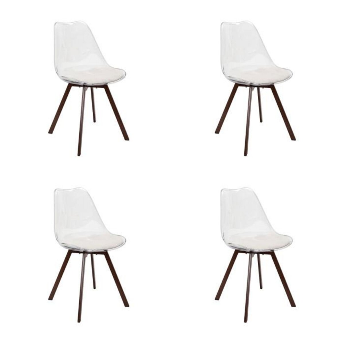 Paris Prix Lot de 4 Chaises Coussin Côtelé  Scott  82cm Transparent & Beige