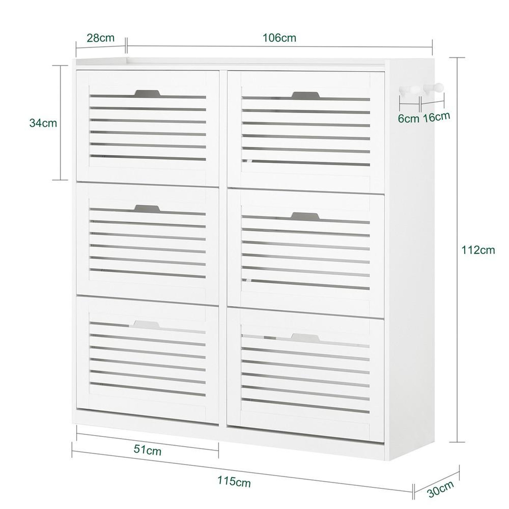 Voir la diapositive 3 : SOBUY SoBuy - Meuble À Chaussures 6 portes - Blanc - 115x30x112cm - Nordique - FSR145-W