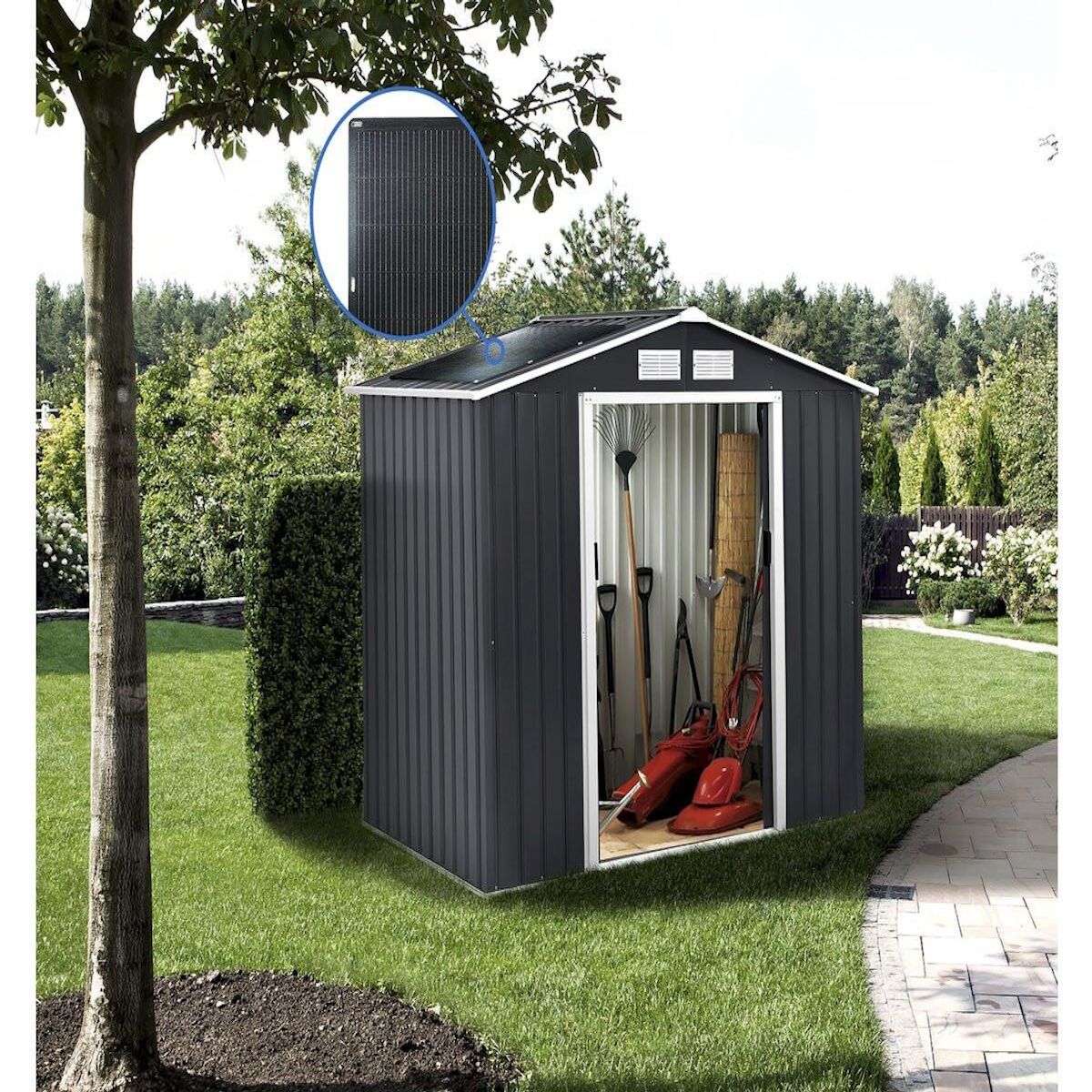 Habitat et Jardin Abri de jardin métal -  Vegas  - 5.29 m² avec panneaux solaires - Gris