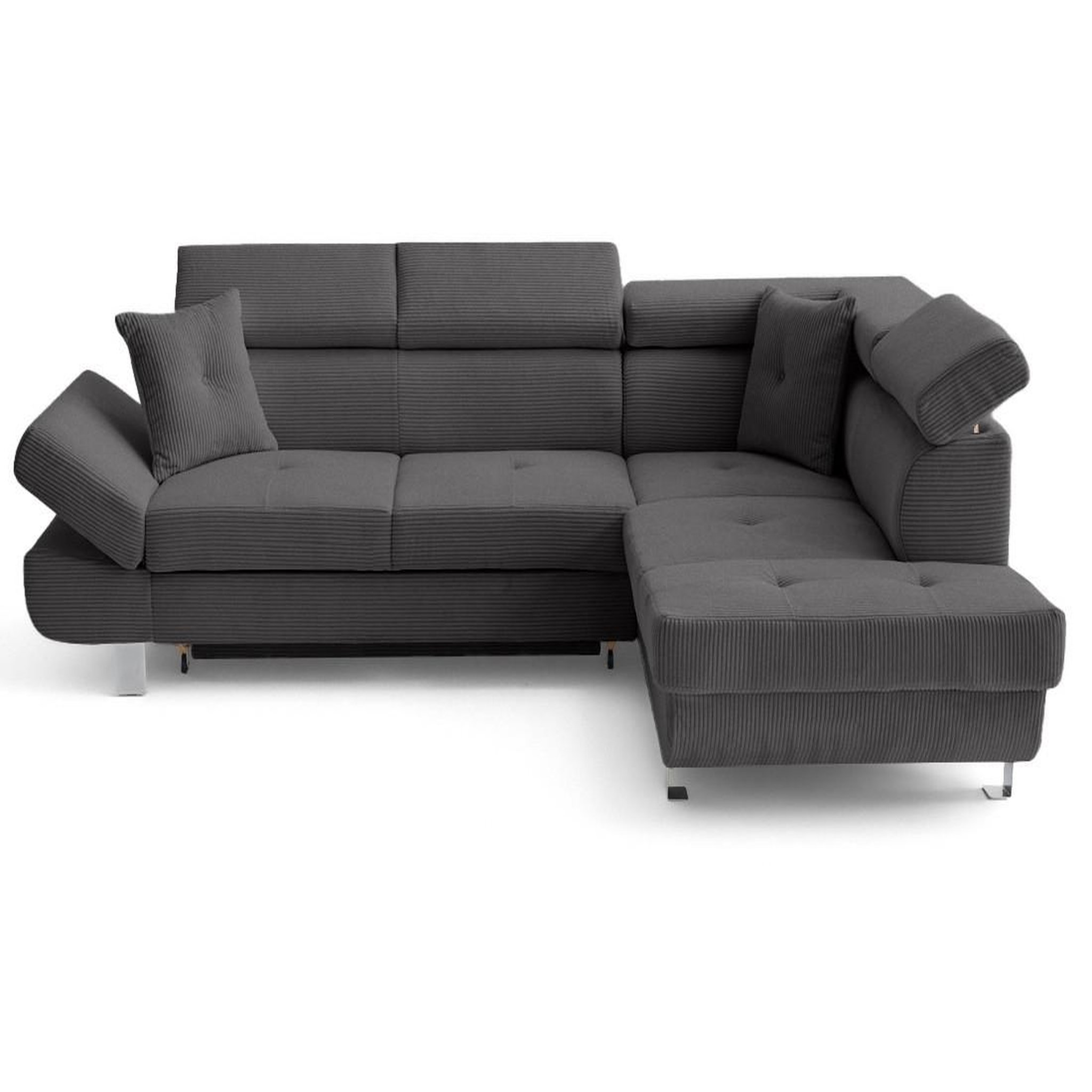 Voir la diapositive 1 : BEST MOBILIER Lisbona - canapé d'angle droit 5 places convertible avec têtières en velours côtelé