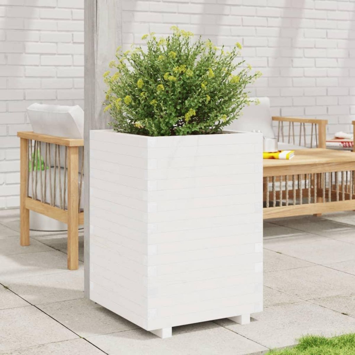 VIDAXL Jardiniere blanc 50x50x72,5 cm bois de pin massif