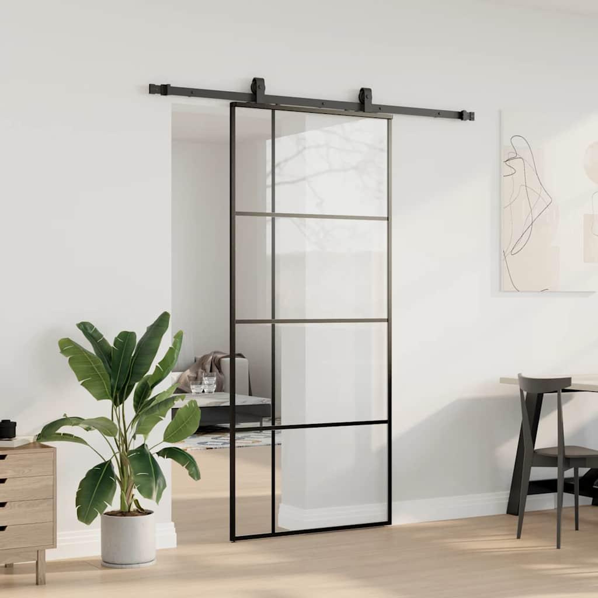 Voir la diapositive 3 : VIDAXL Porte coulissante kit de quincaillerie noir 90x205 cm verre ESG