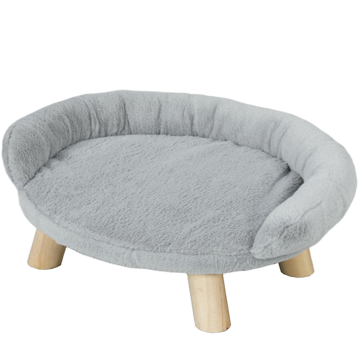 PAWHUT Canapé panier chien ou chat design scandinave housse amovible pieds en bois peluche douce gris