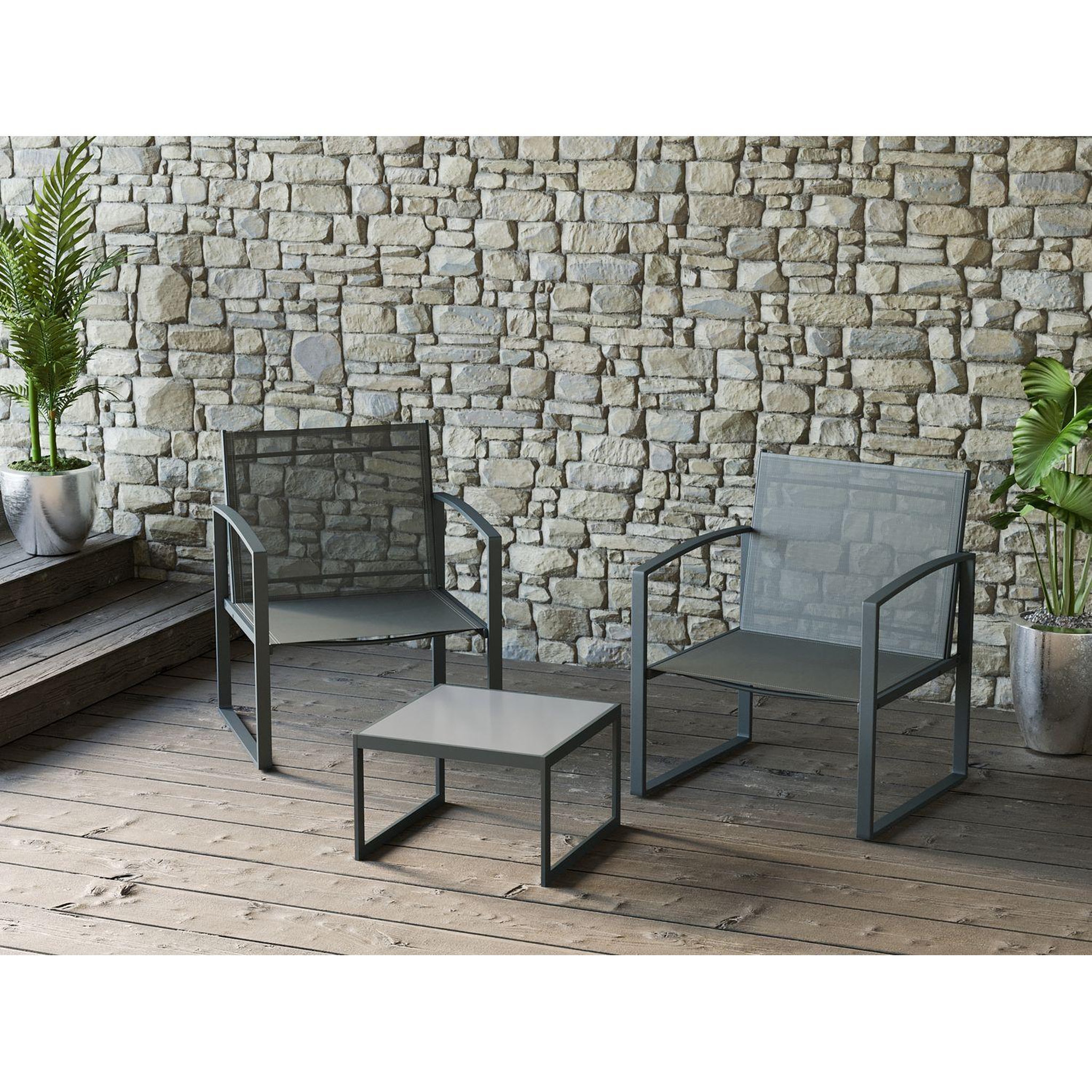 Voir la diapositive 2 : TOILINUX Salon de jardin duo en textaline madrid - gris foncé