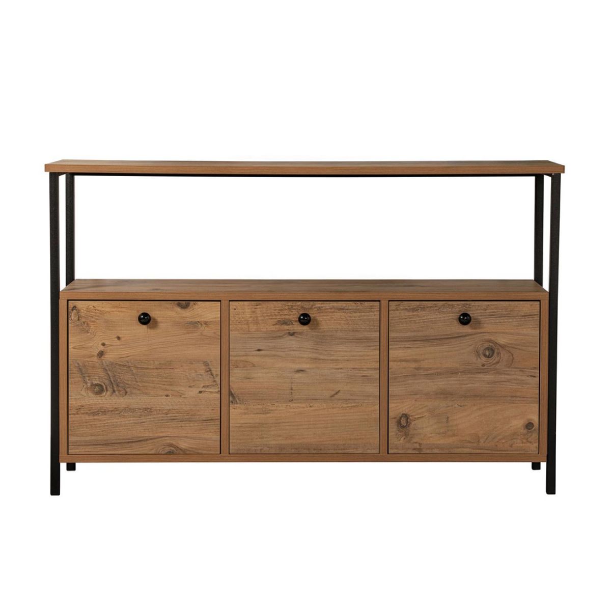 CONCEPT USINE Console avec rangements bois et métal noir 120x77cm SOLIS