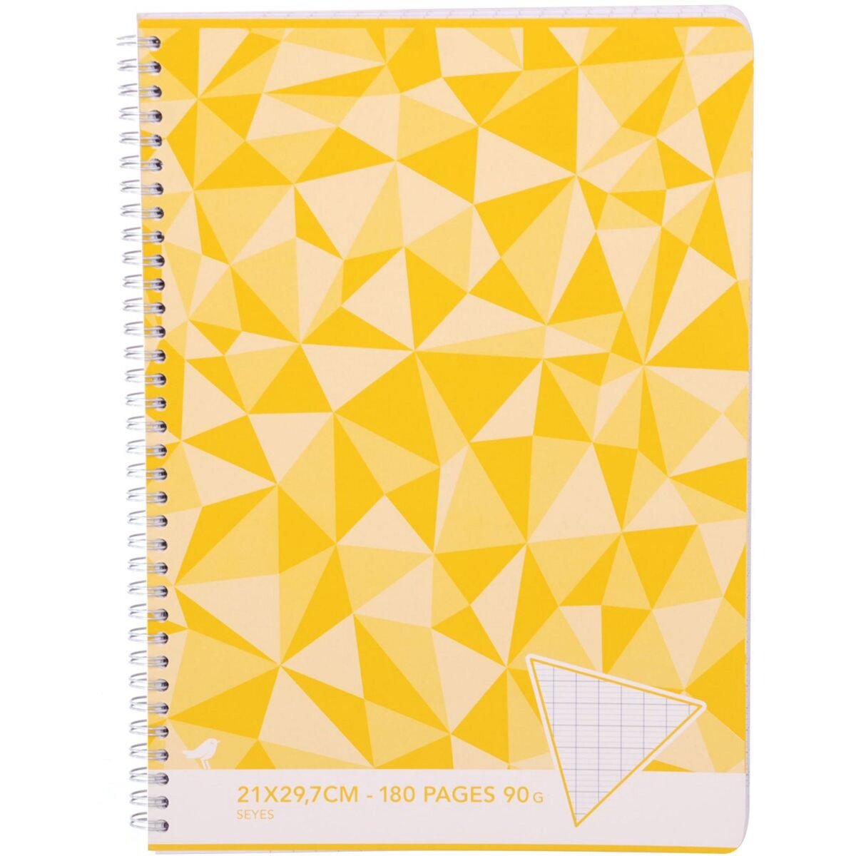 AUCHAN Cahier à spirale 21x29,7cm 180 pages grands carreaux Seyes jaune motifs triangles