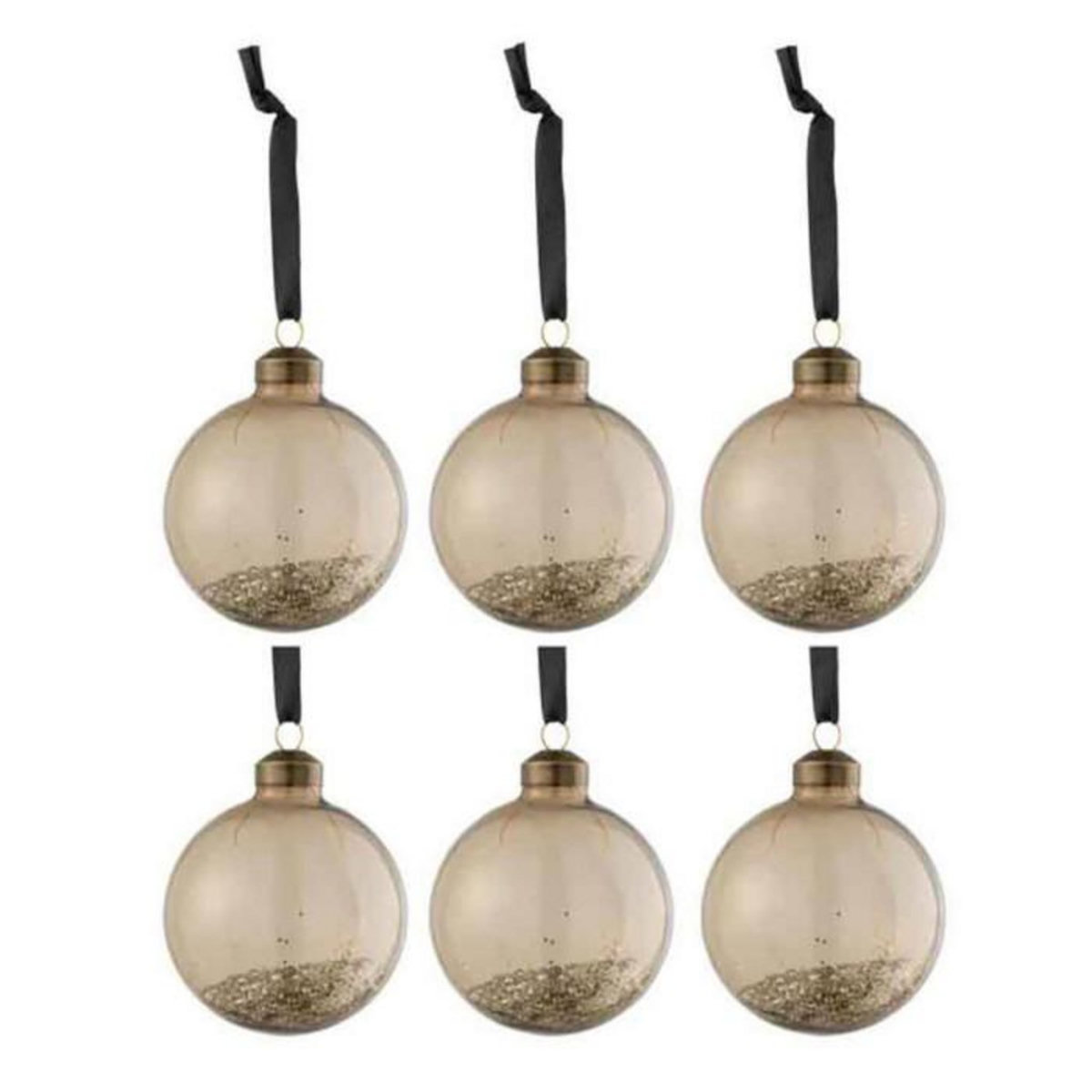 Paris Prix Lot de 6 Boules de Noël  Intérieur Paillettes  8cm Marron