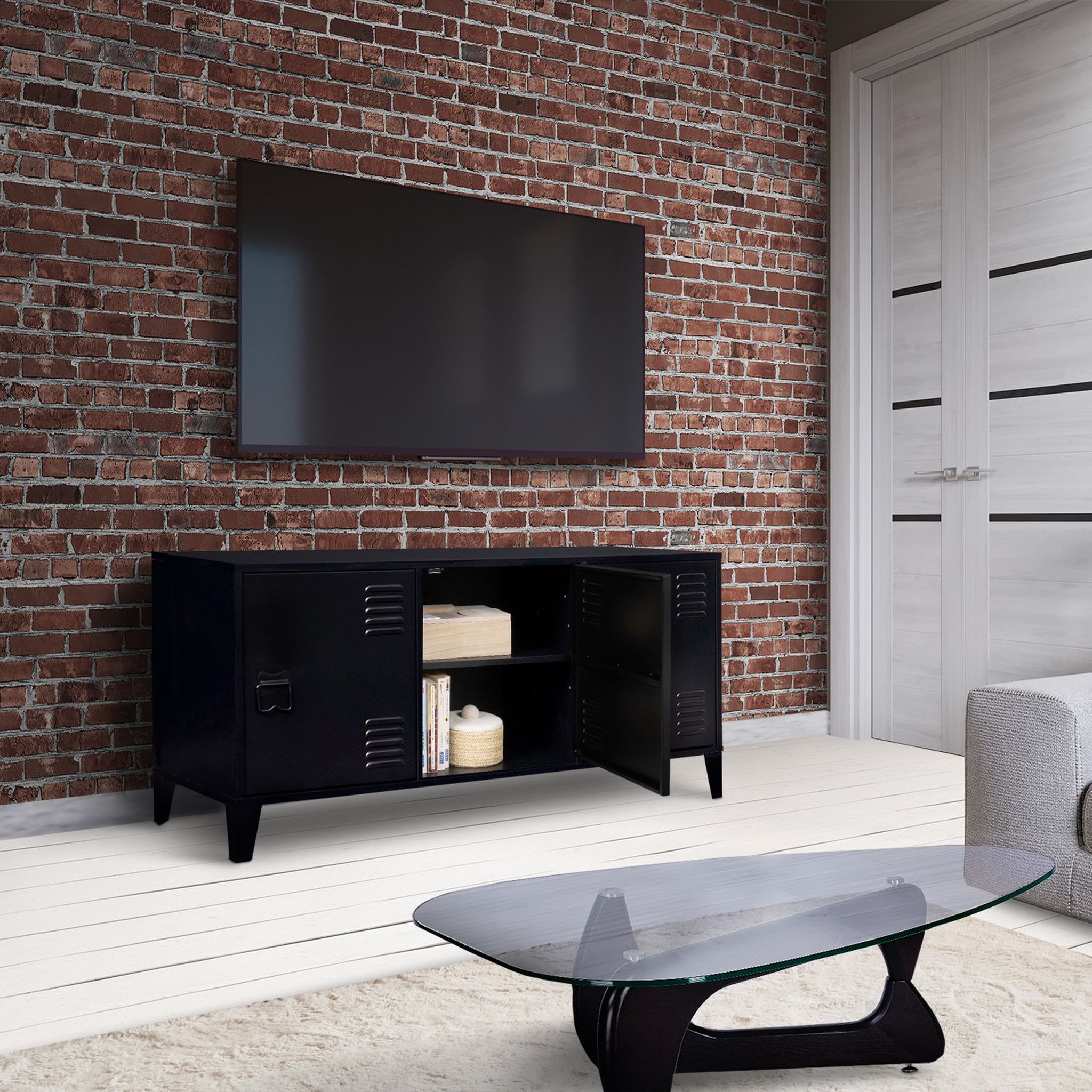Voir la diapositive 9 : Meuble TV métal 3 portes L160 cm JAMES