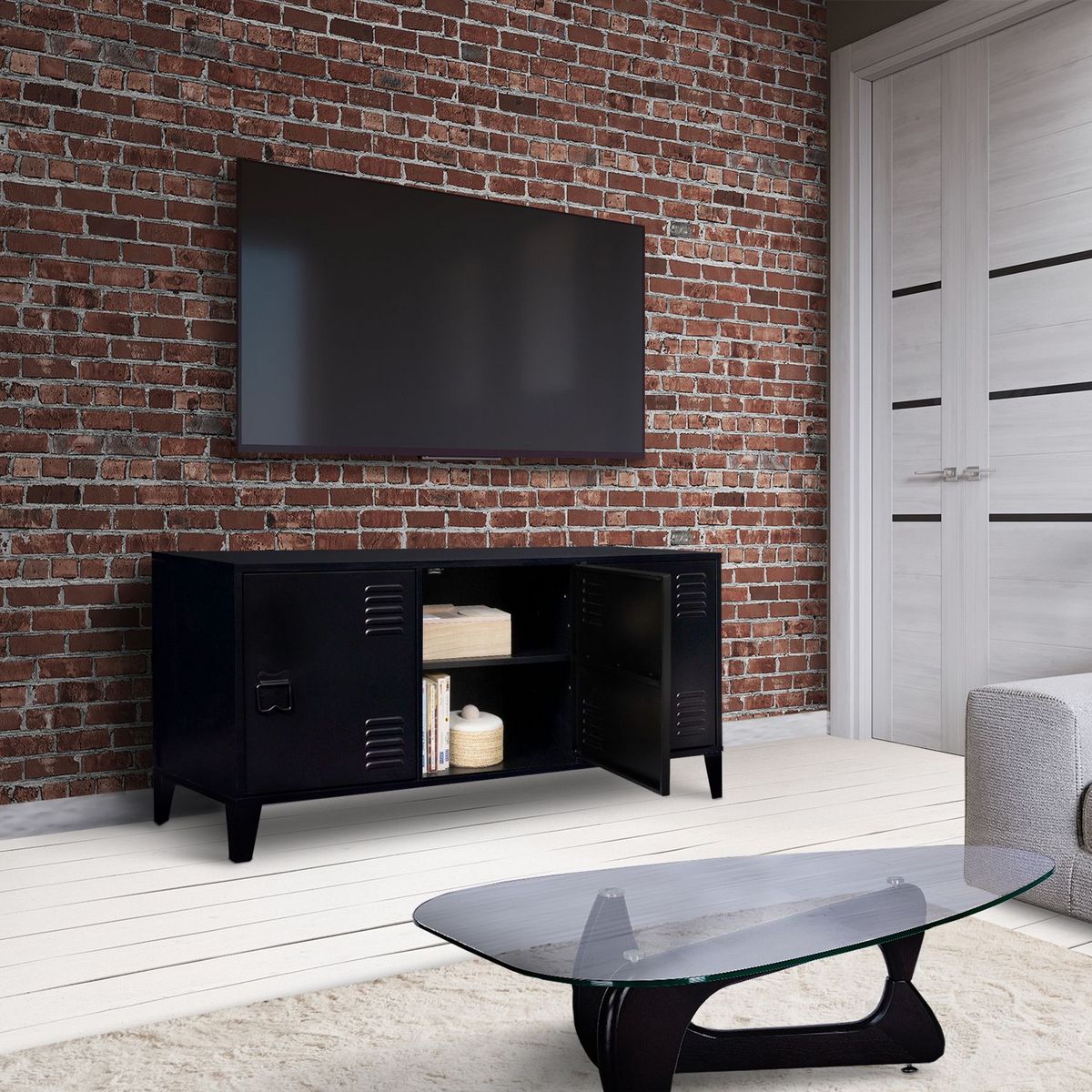 Meuble TV métal 3 portes L160 cm JAMES