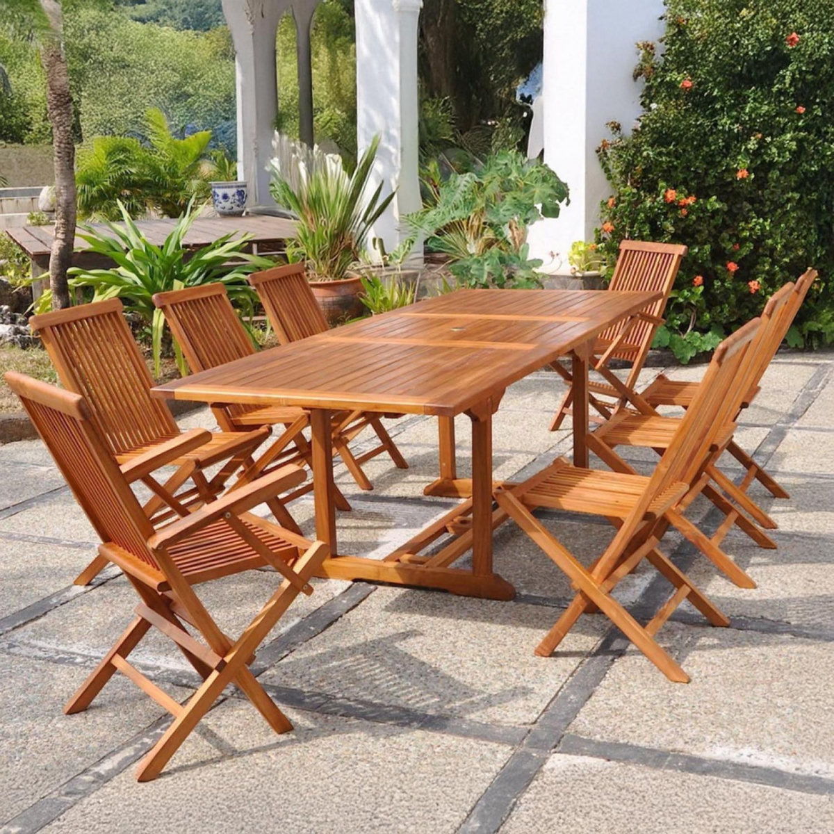 CONCEPT USINE Table rectangulaire 6 chaises et 2 fauteuils en teck huilé LUBOK