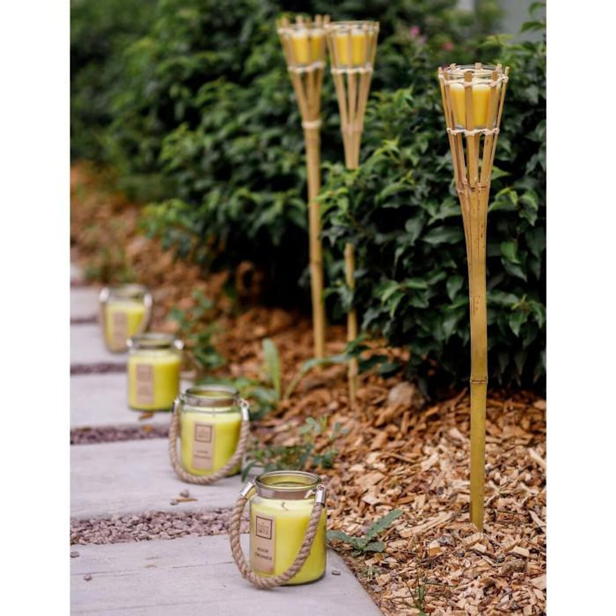 COMPTOIR DE LA BOUGIE Torche en Bambou avec Bougie  Kai  76cm Naturel