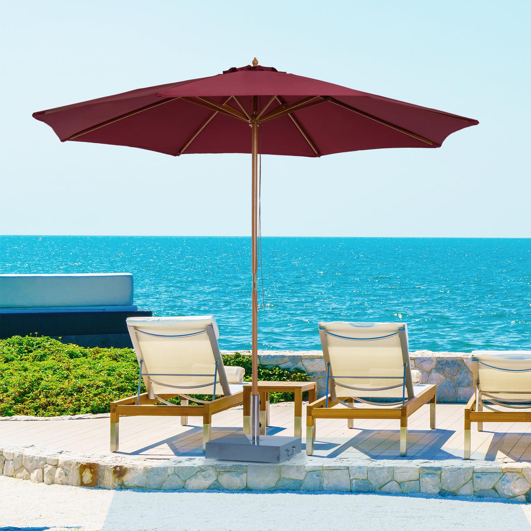 Voir la diapositive 2 : OUTSUNNY Outsunny Parasol droit en bois polyester haute densité protection solaire Ø 3 x 2,5 m rouge