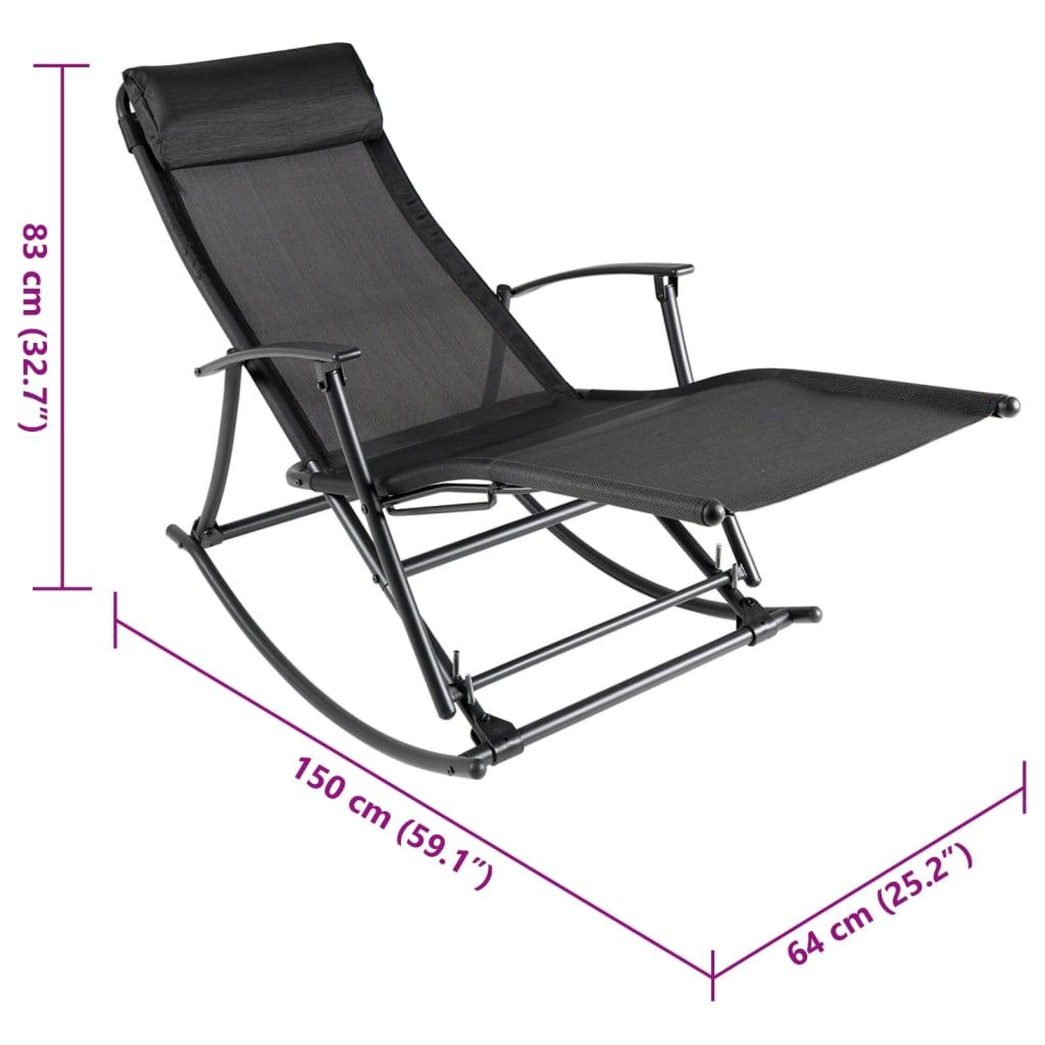 Voir la diapositive 6 : VIDAXL Chaise a bascule de jardin acier et textilene noir