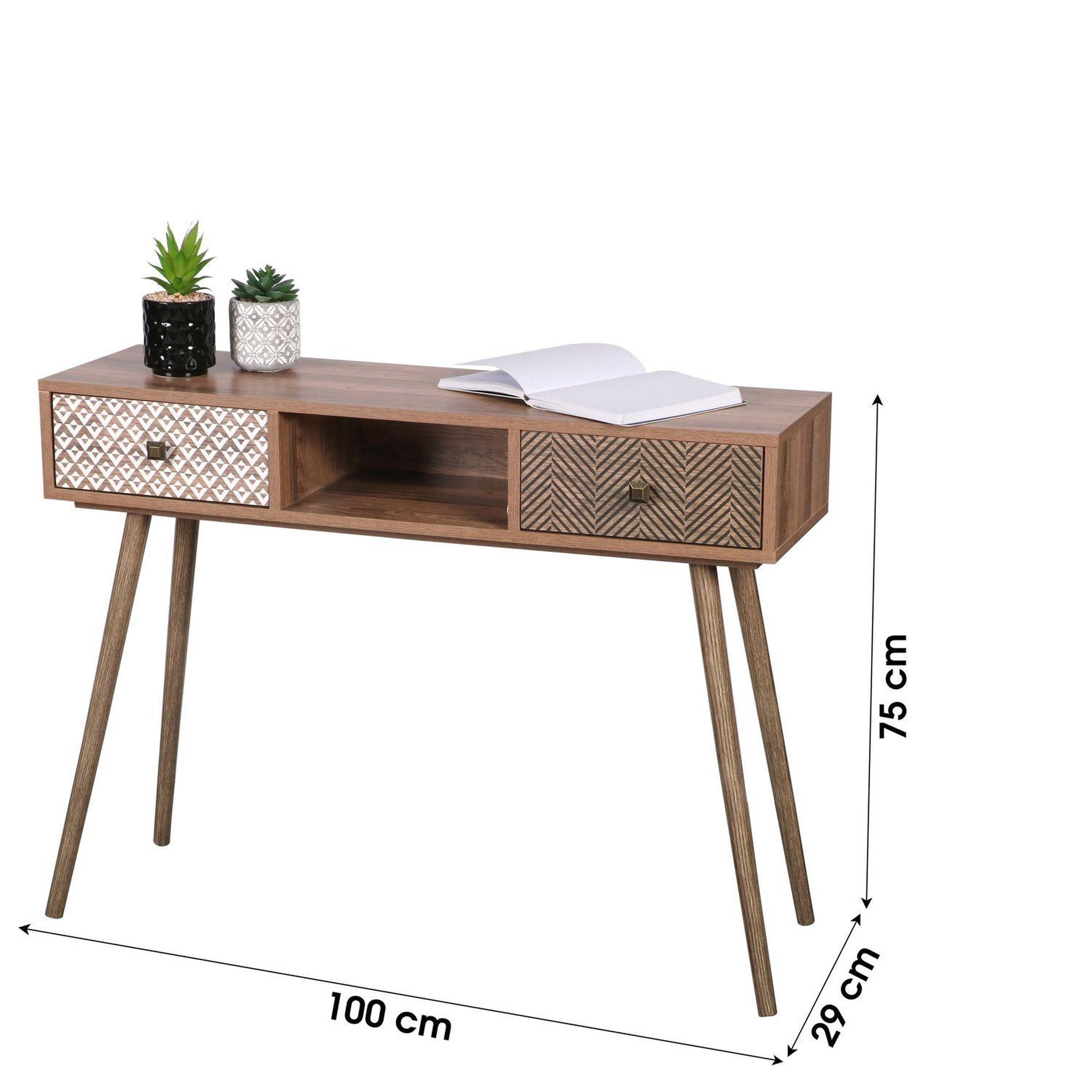 Voir la diapositive 3 : TOILINUX Console baobab en mdf 2 tiroirs et 1 niche ouverte - l.100 cm x h.75 cm - marron