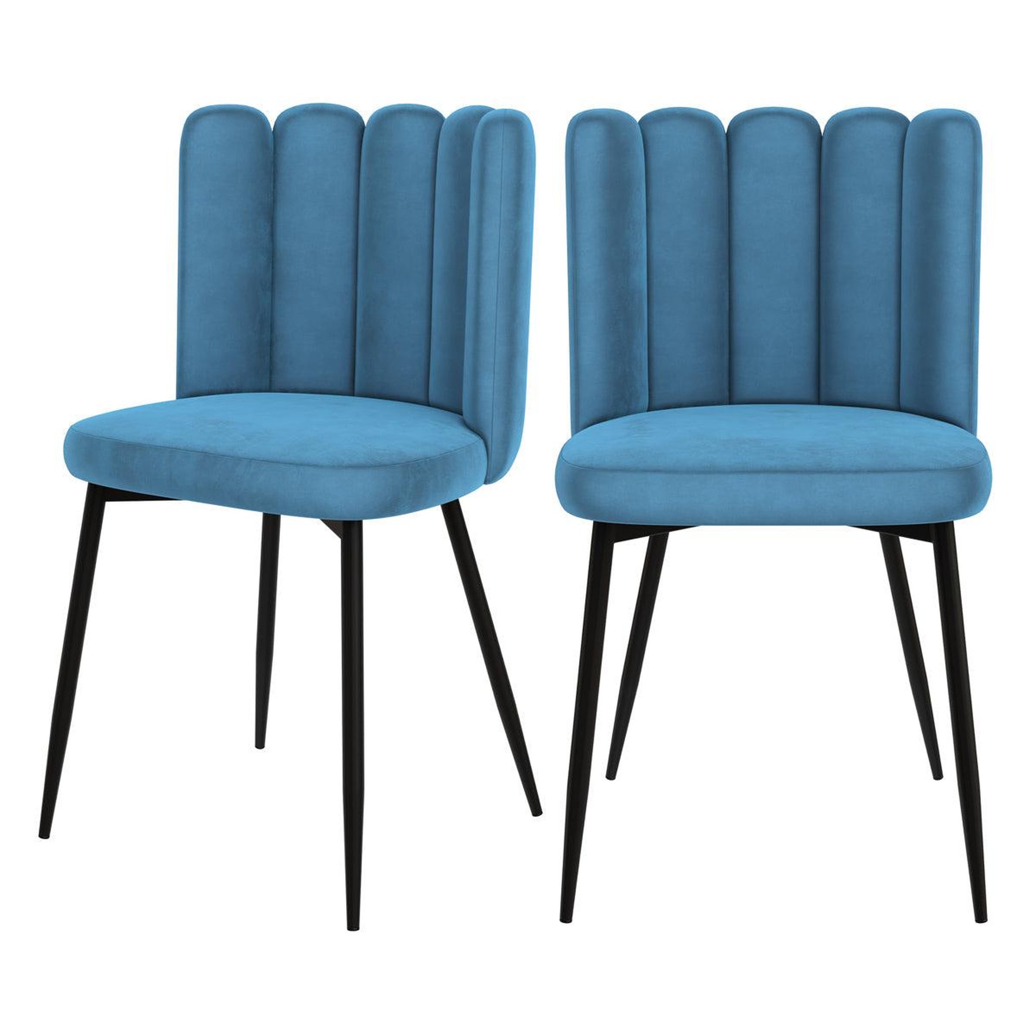 MAISON PAVANE Lot de 2 chaises en velours bleu et pieds en métal noir-rosy